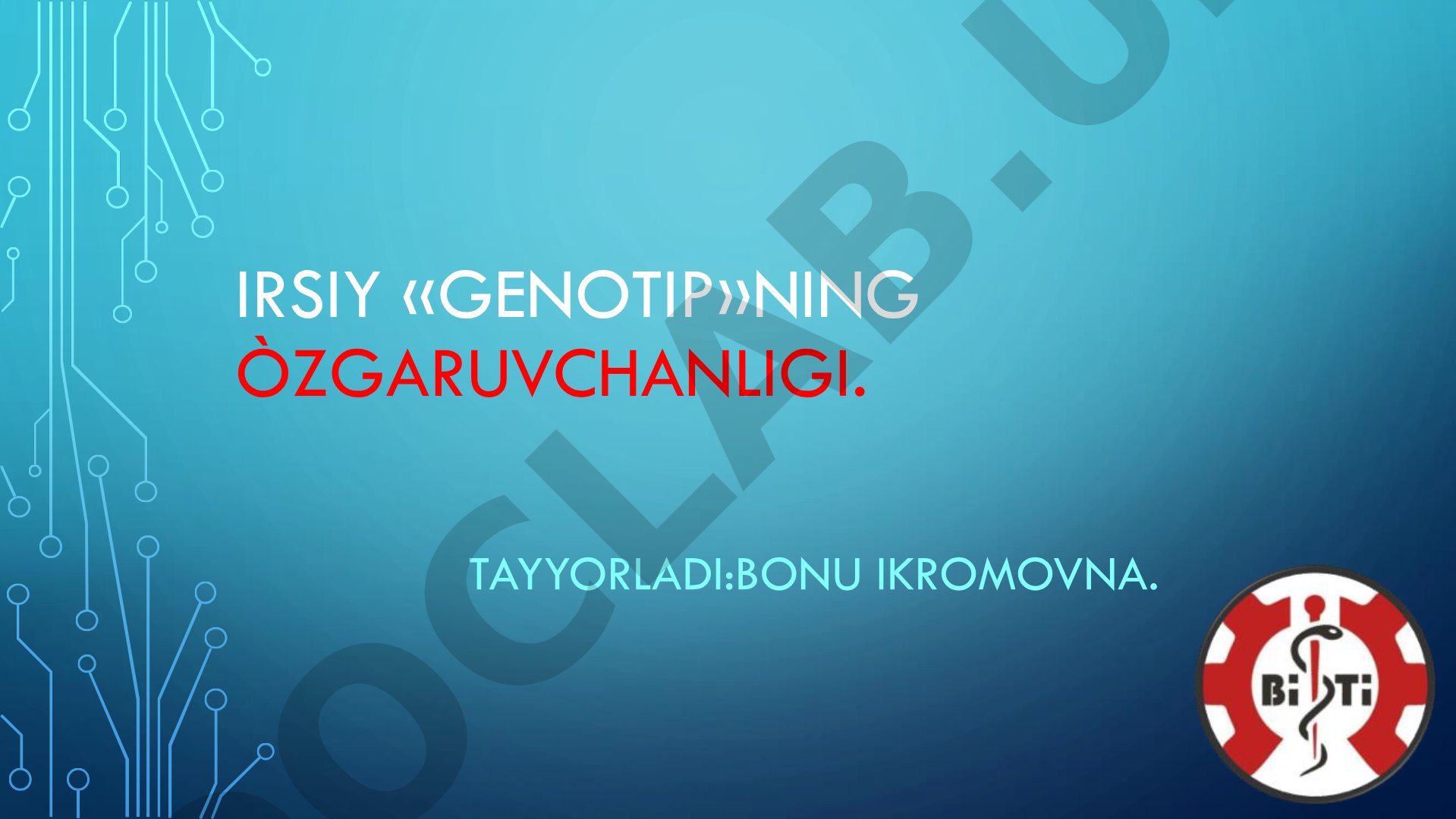 Irsiy genotipning o'zgaruvchanligi, mutatsiyalar turlari va xromosoma soni o'zgarishlari