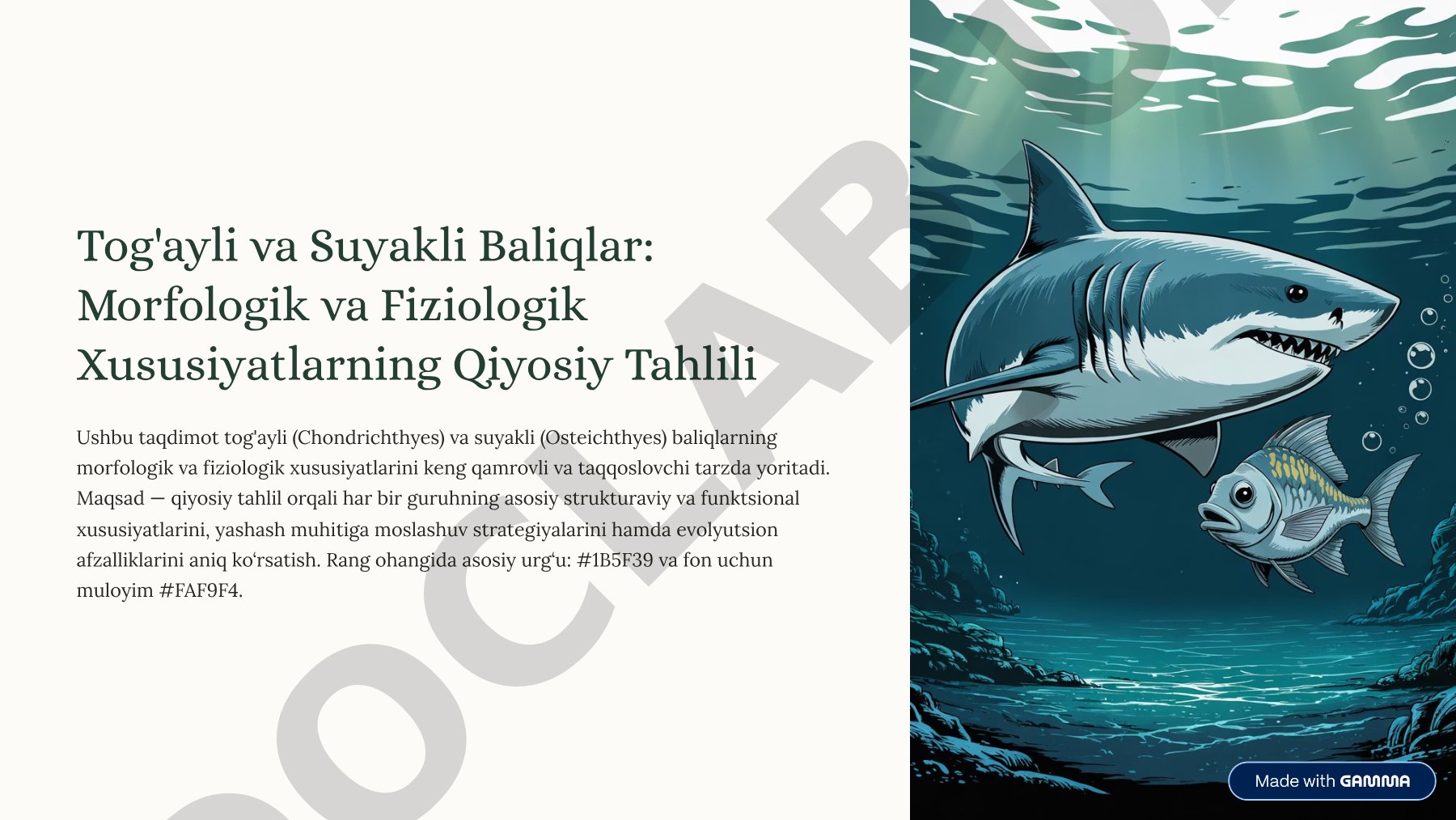 Tog'ayli va Suyakli Baliqlar: Morfologik va Fiziologik Xususiyatlarning Qiyosiy Tahlili
