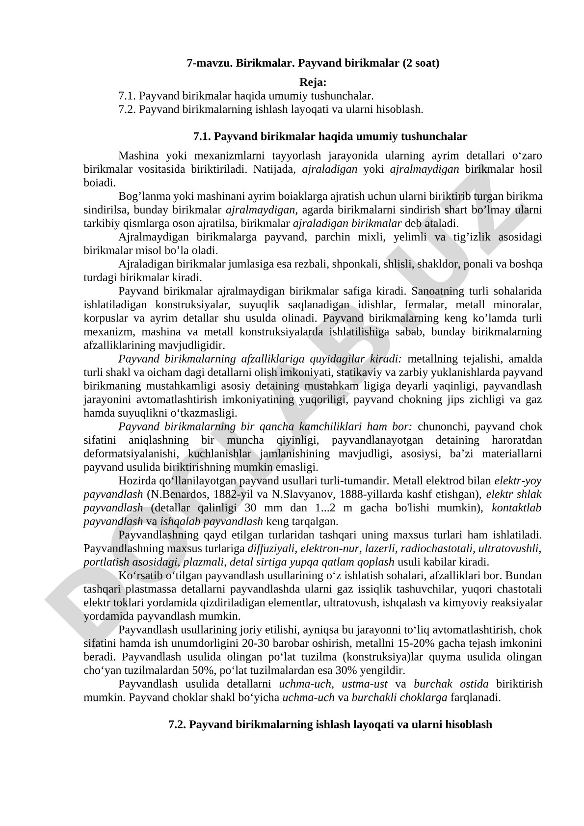 Payvand birikmalar haqida umumiy tushunchalar, ularning ishlash layoqati va hisoblash