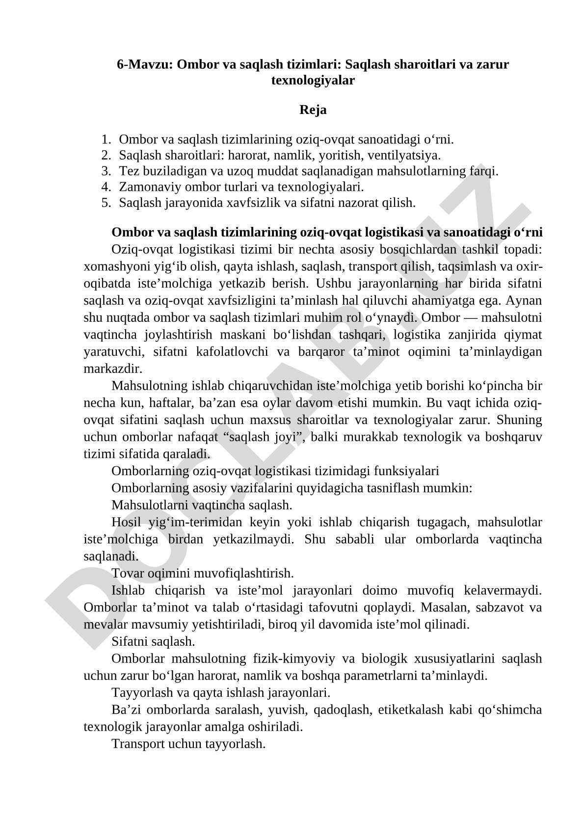Ombor va saqlash tizimlari: Saqlash sharoitlari va zarur texnologiyalar