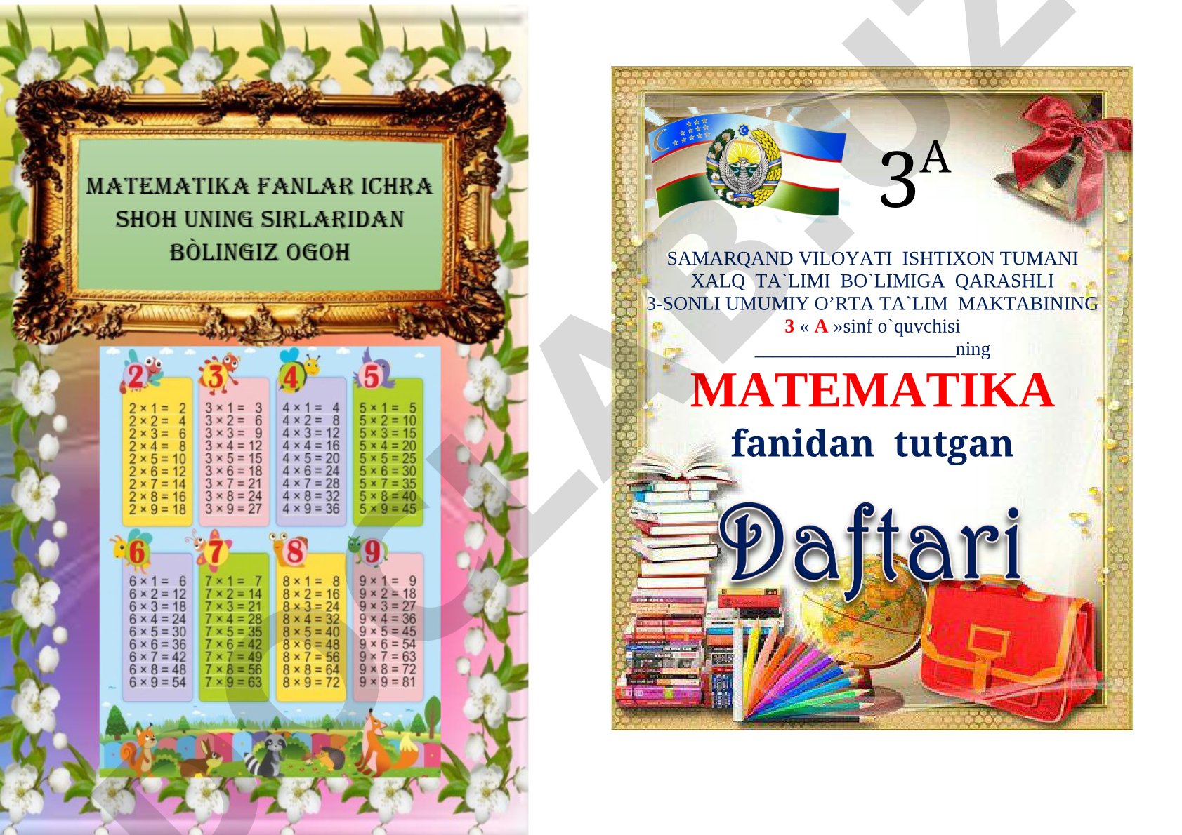 3-sinf o'quvchisining matematika va ona tili fanlaridan tutgan ishi