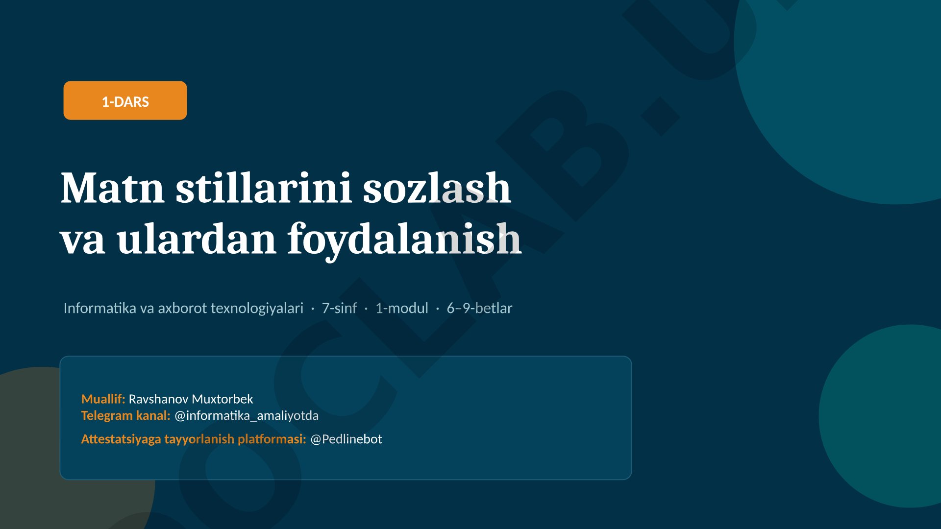 Matn stillarini sozlash va ulardan foydalanish