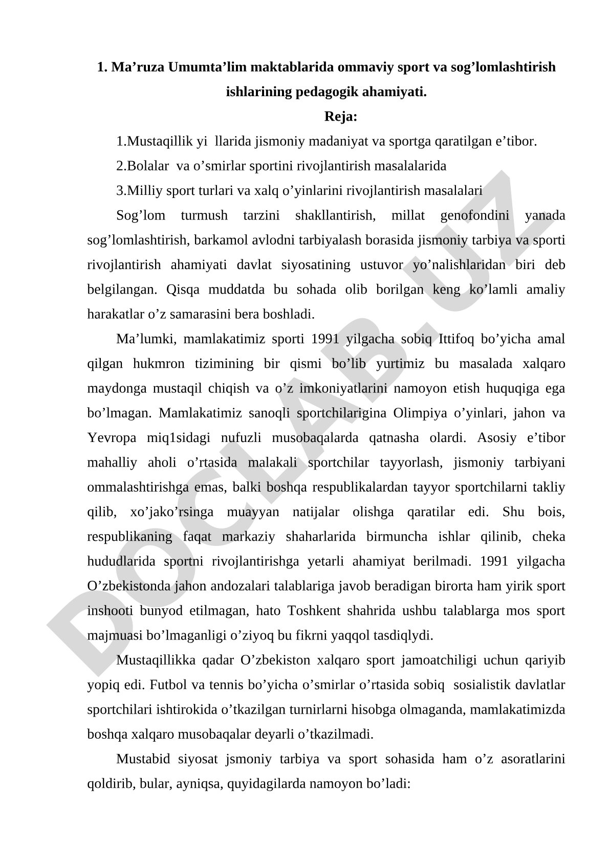Umumta’lim maktablarida ommaviy sport va sog’lomlashtirish ishlarining pedagogik ahamiyati
