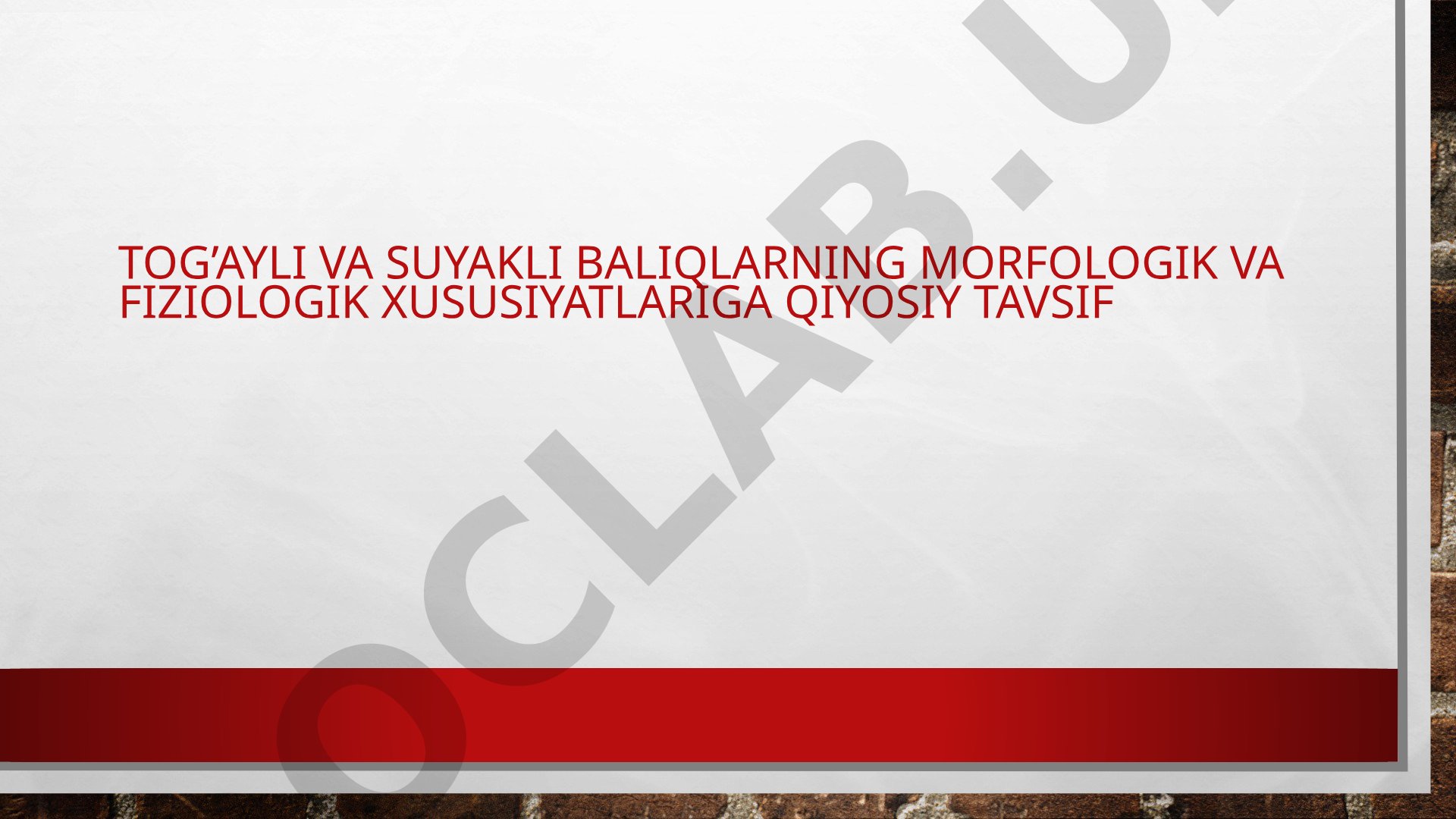 Tog'ayli va suyakli baliqlarning morfologik va fiziologik xususiyatlariga qiyosiy tavsif