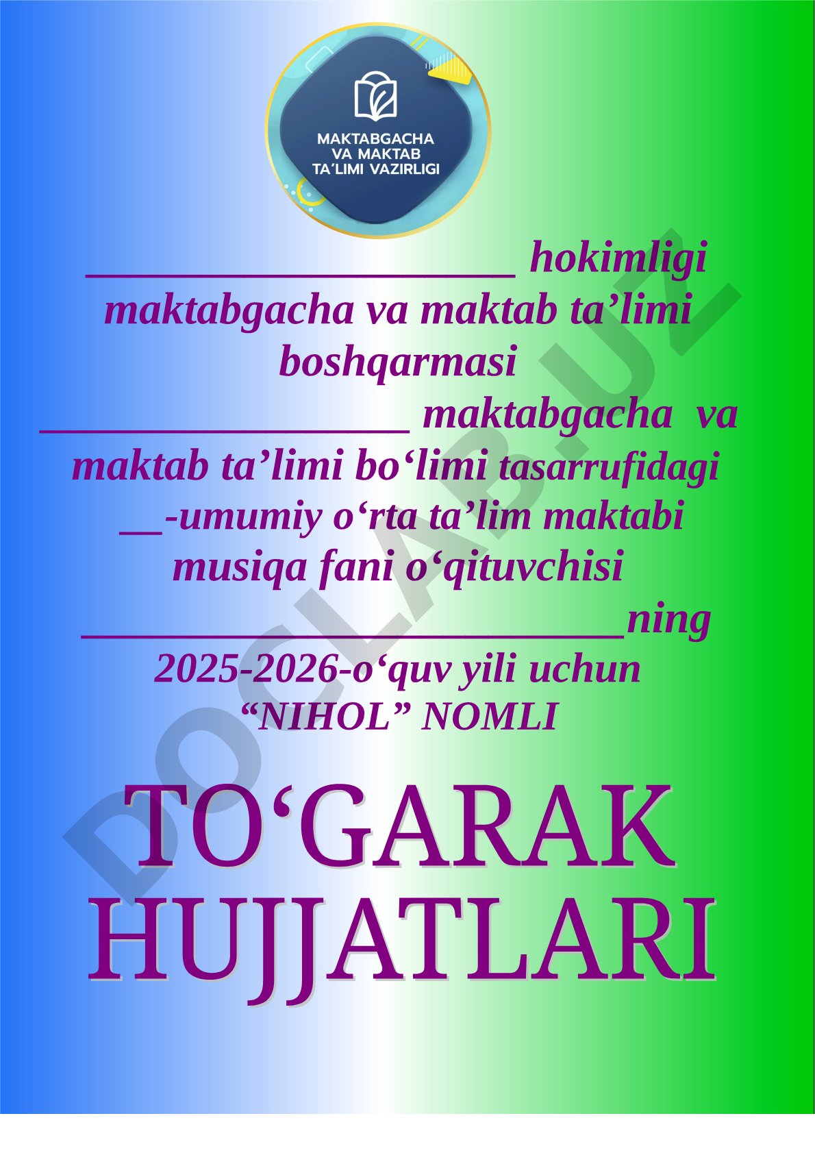 Nihol to‘garagi a’zolari va mashg‘ulotlar jadvali