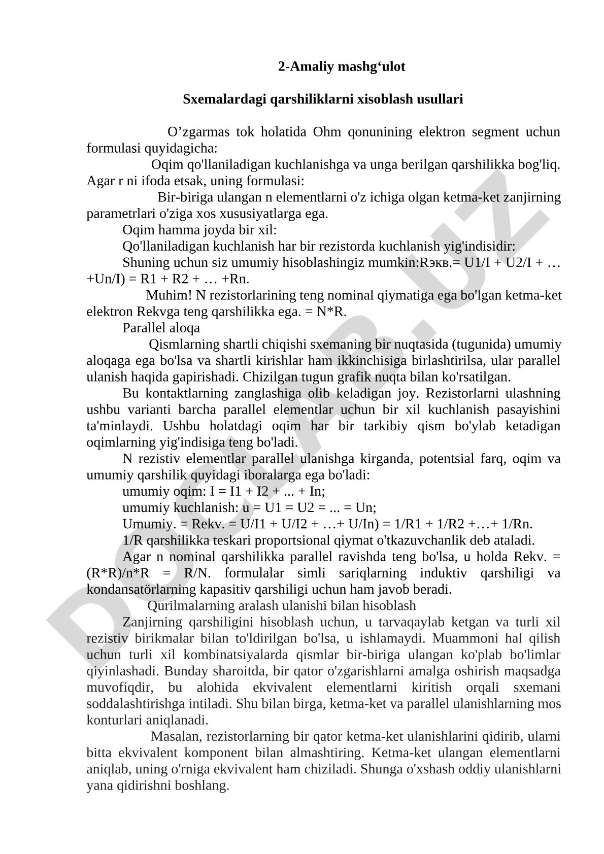 Sxemalardagi qarshiliklarni hisoblash usullari