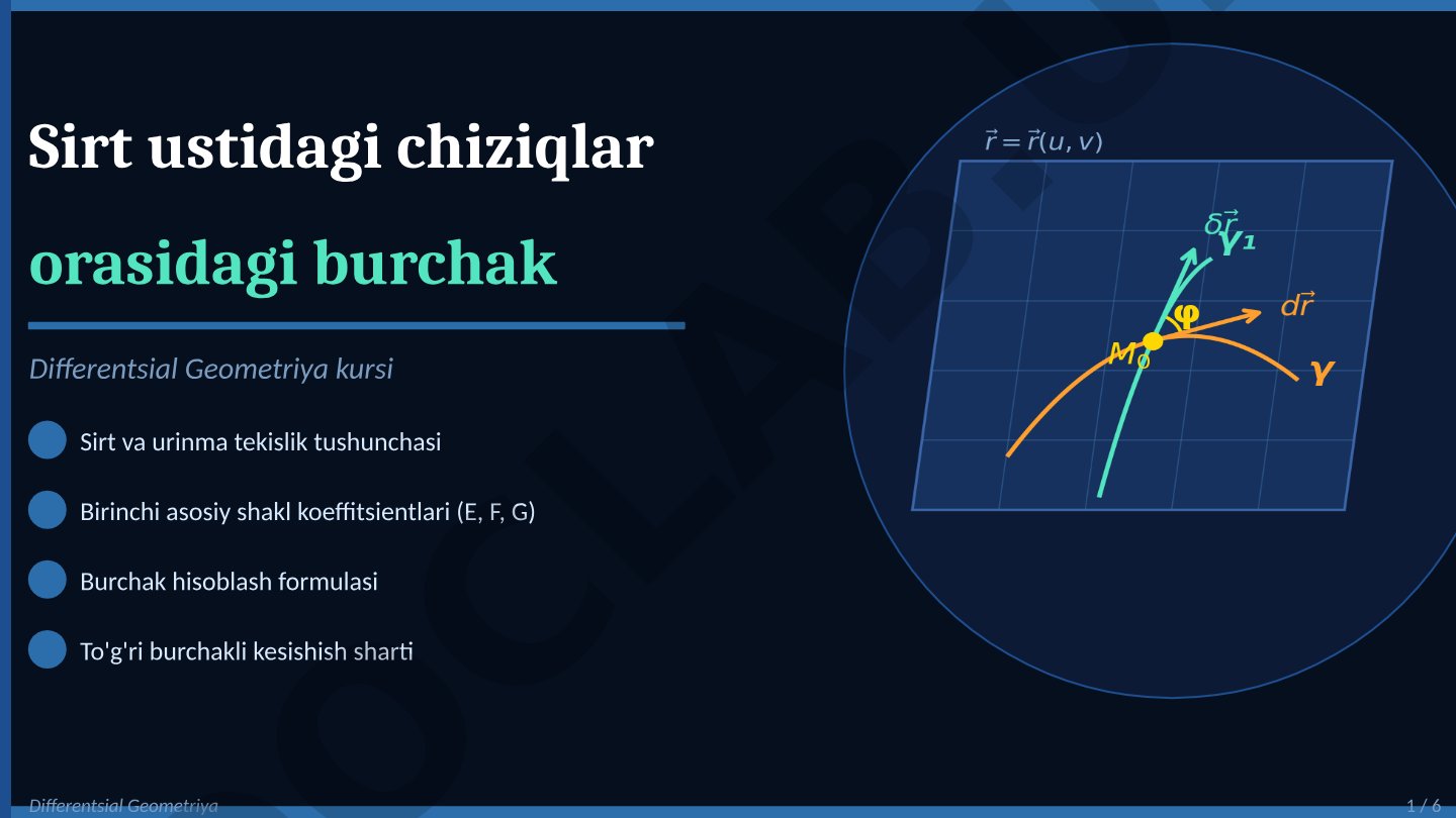 Sirt ustidagi chiziqlar orasidagi burchak