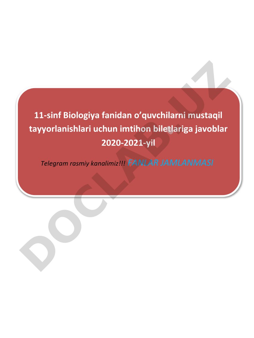 11-sinf Biologiya fanidan imtihon biletlariga javoblar