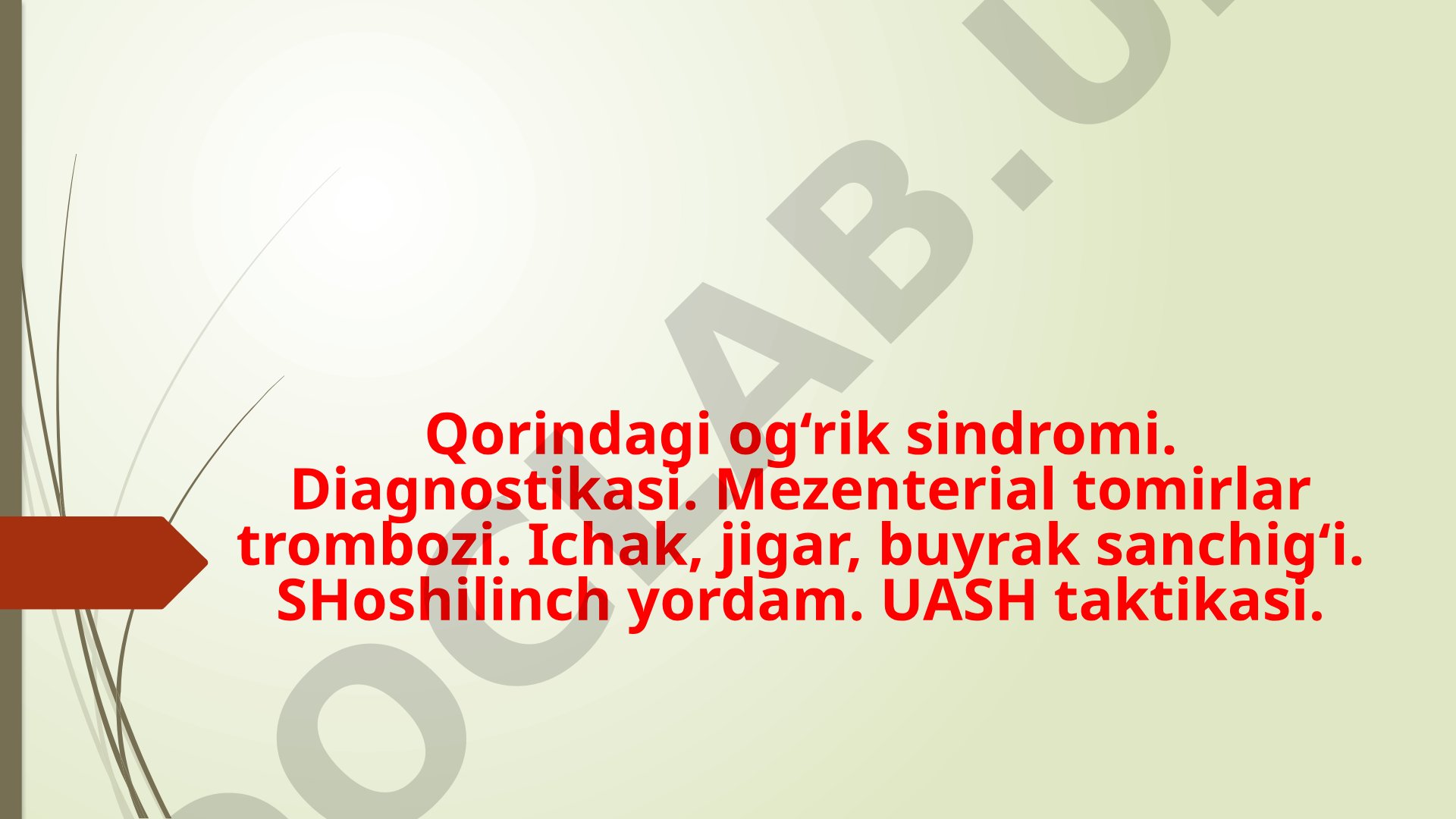 Qorindagi og‘rik sindromi diagnostikasi, mezenterial tomirlar trombozi va shoshilinch yordam