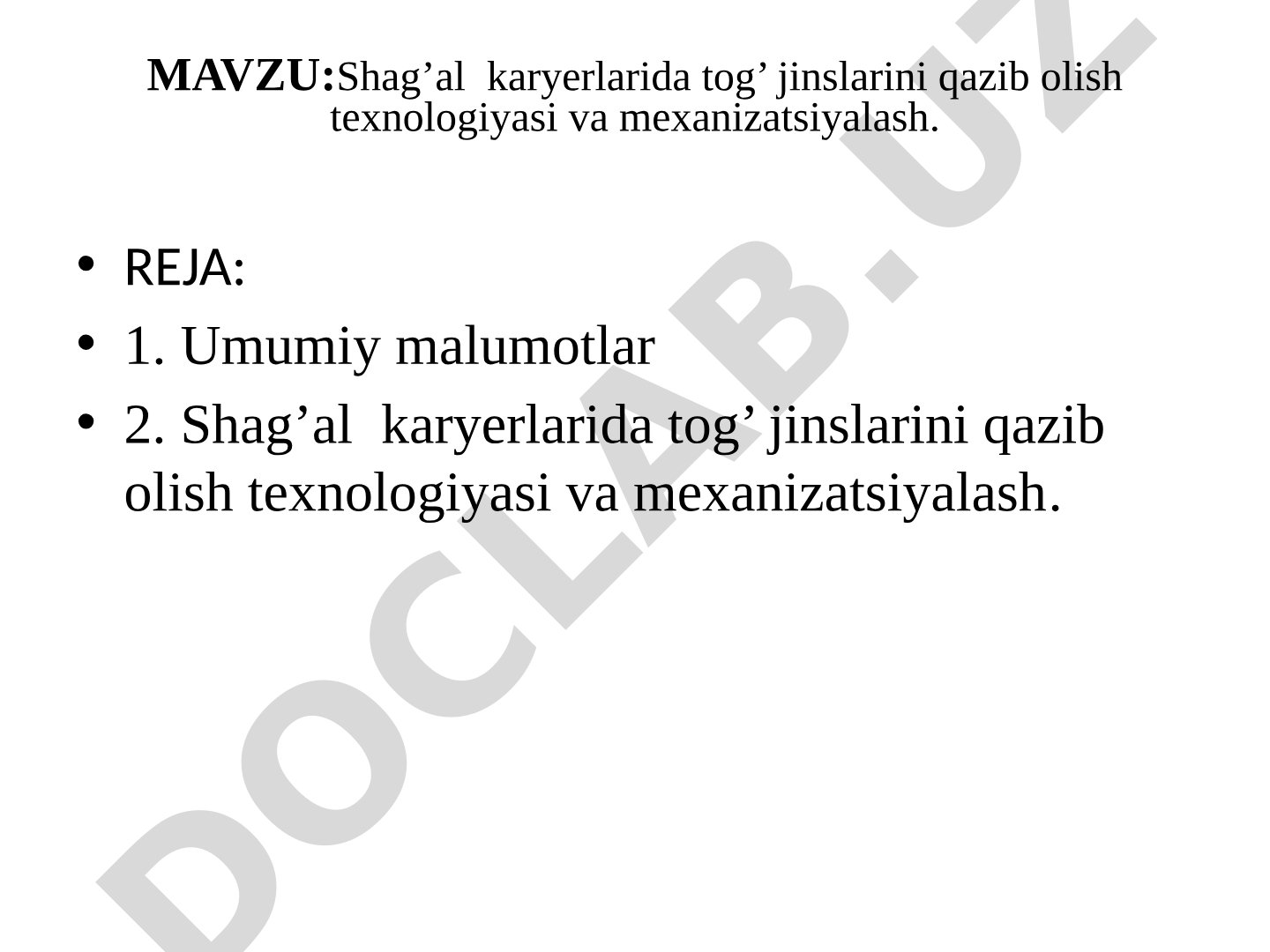 Shag'al karyerlarida tog' jinslarini qazib olish texnologiyasi va mexanizatsiyalash