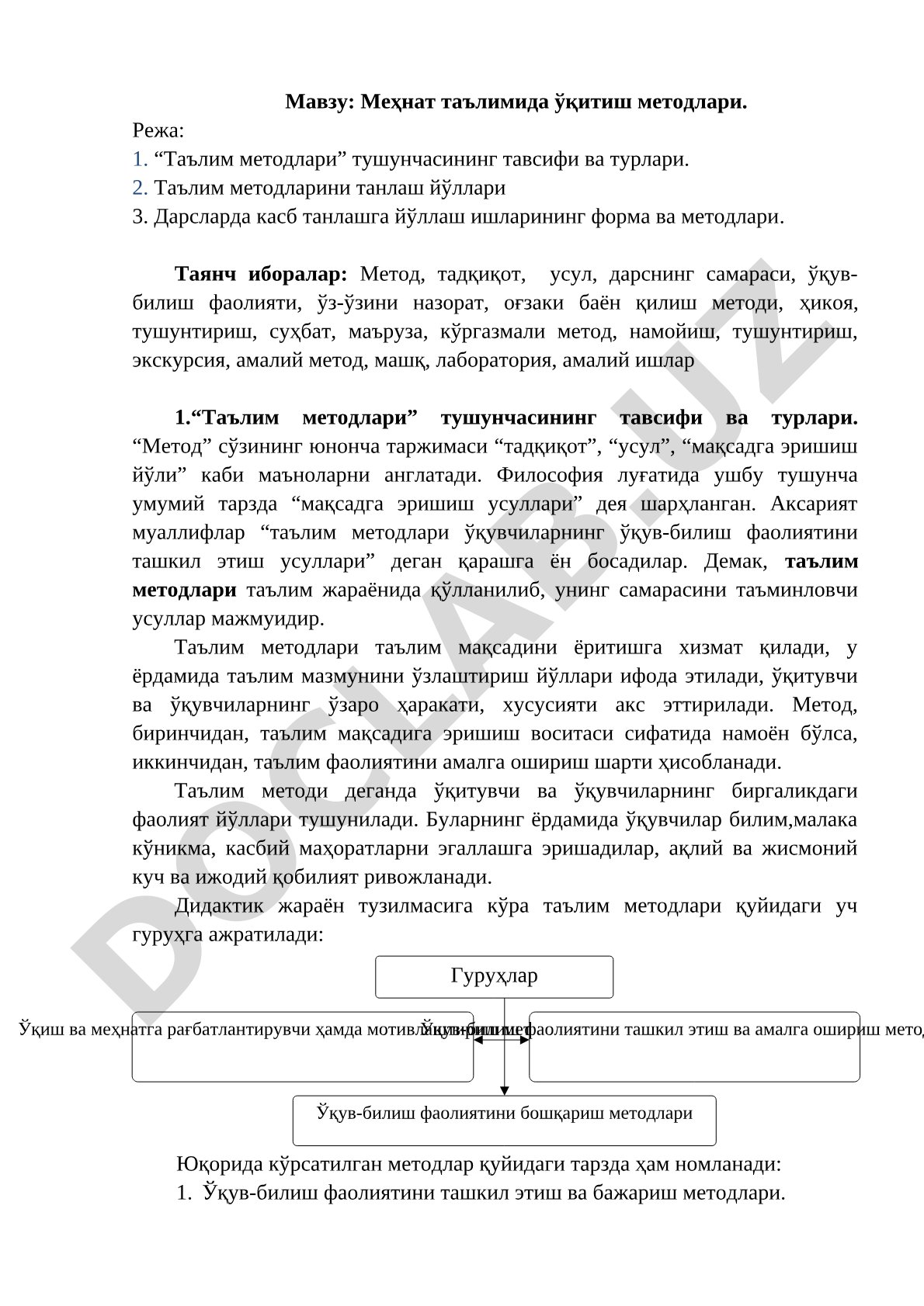 Меҳнат таълимида ўқитиш методлари