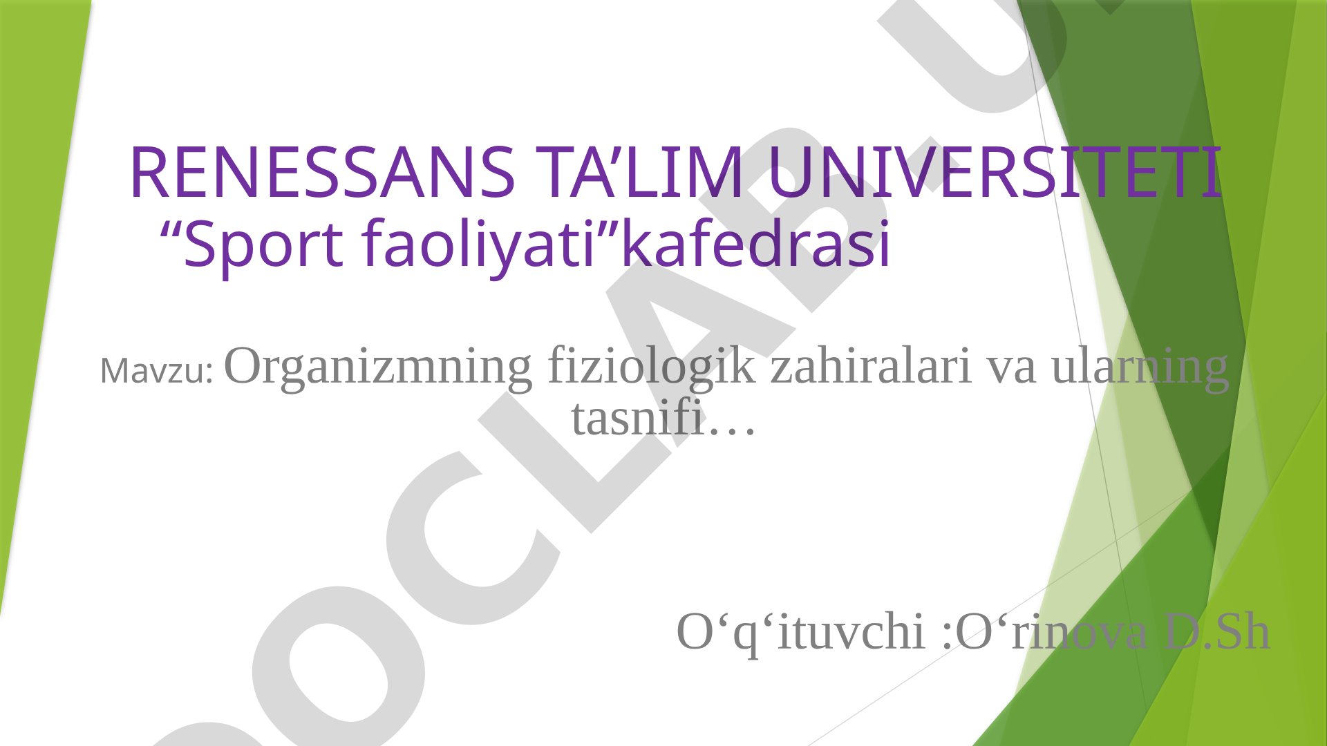 Organizmning fiziologik zahiralari va ularning tasnifi