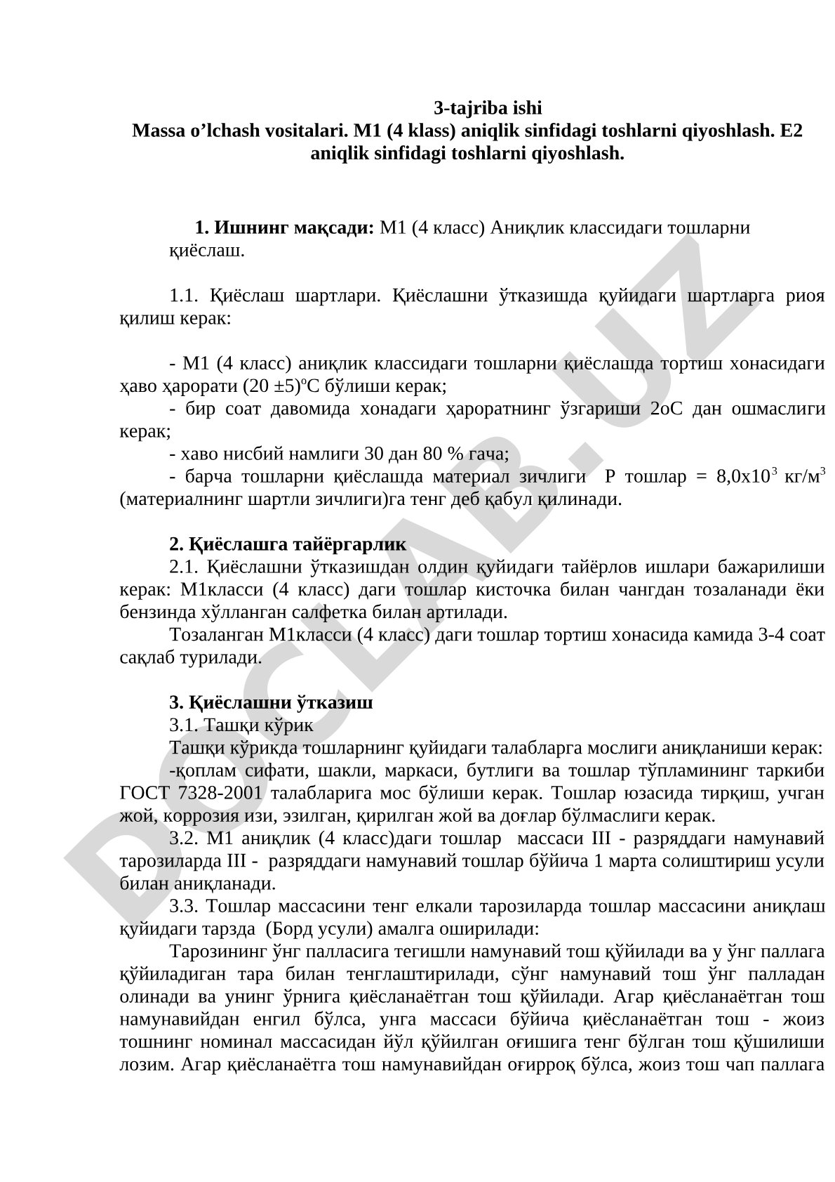 M1 va E2 aniqlik sinfidagi toshlarni qiyoslash