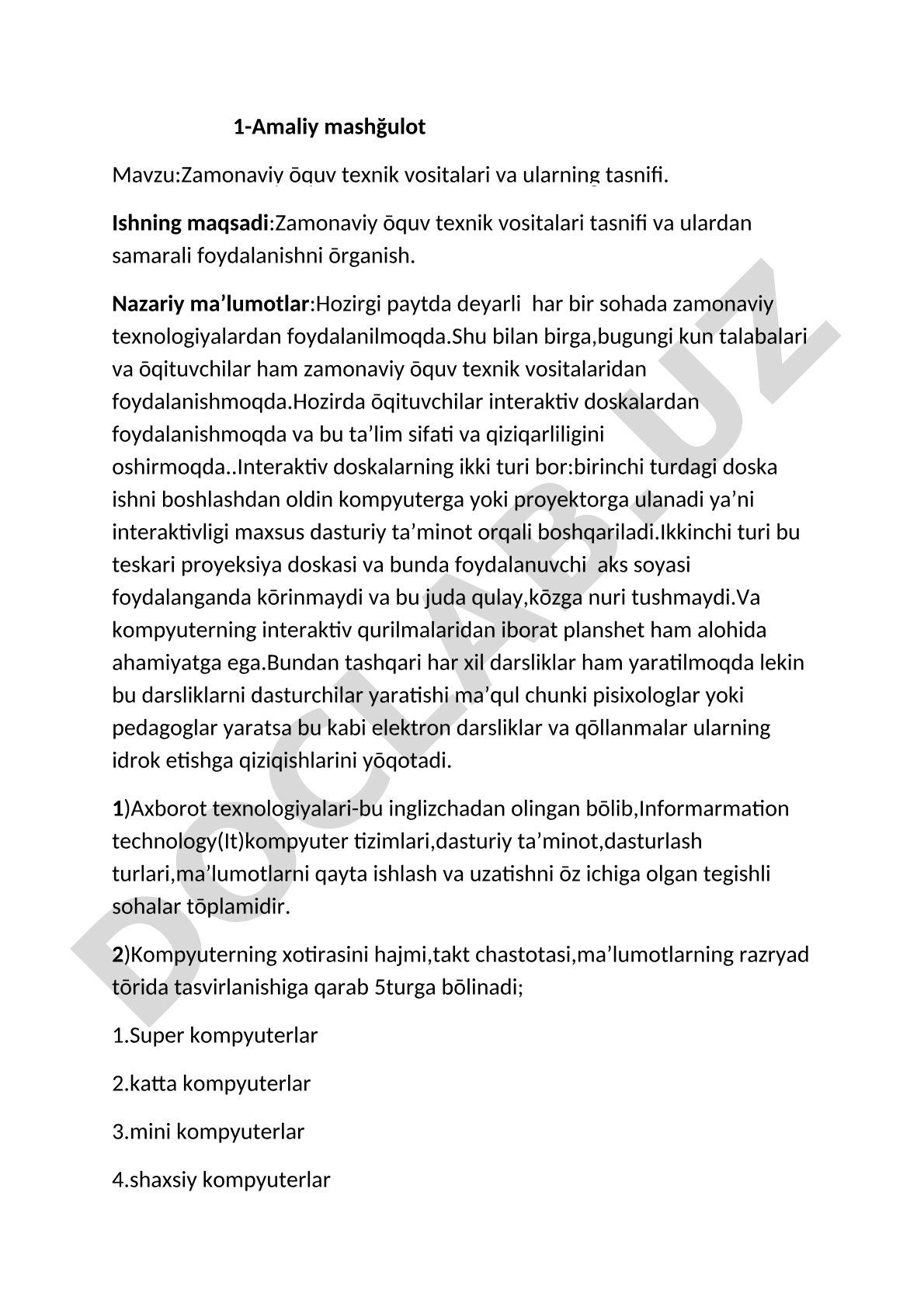 Zamonaviy ōquv texnik vositalari va ularning tasnifi