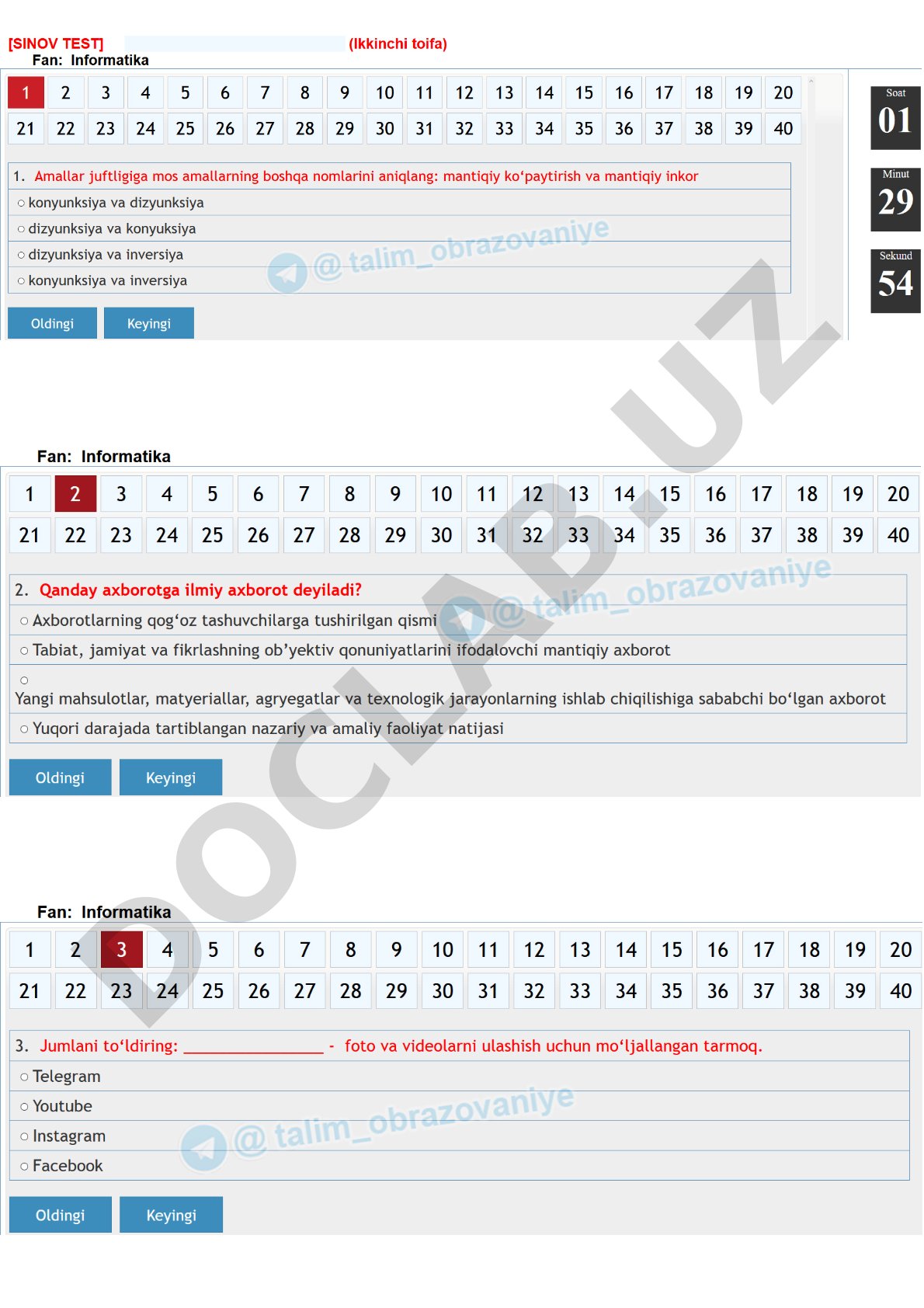 Таълим/Образование саҳифалари: тестлар, дарсликлар ва мақолалар