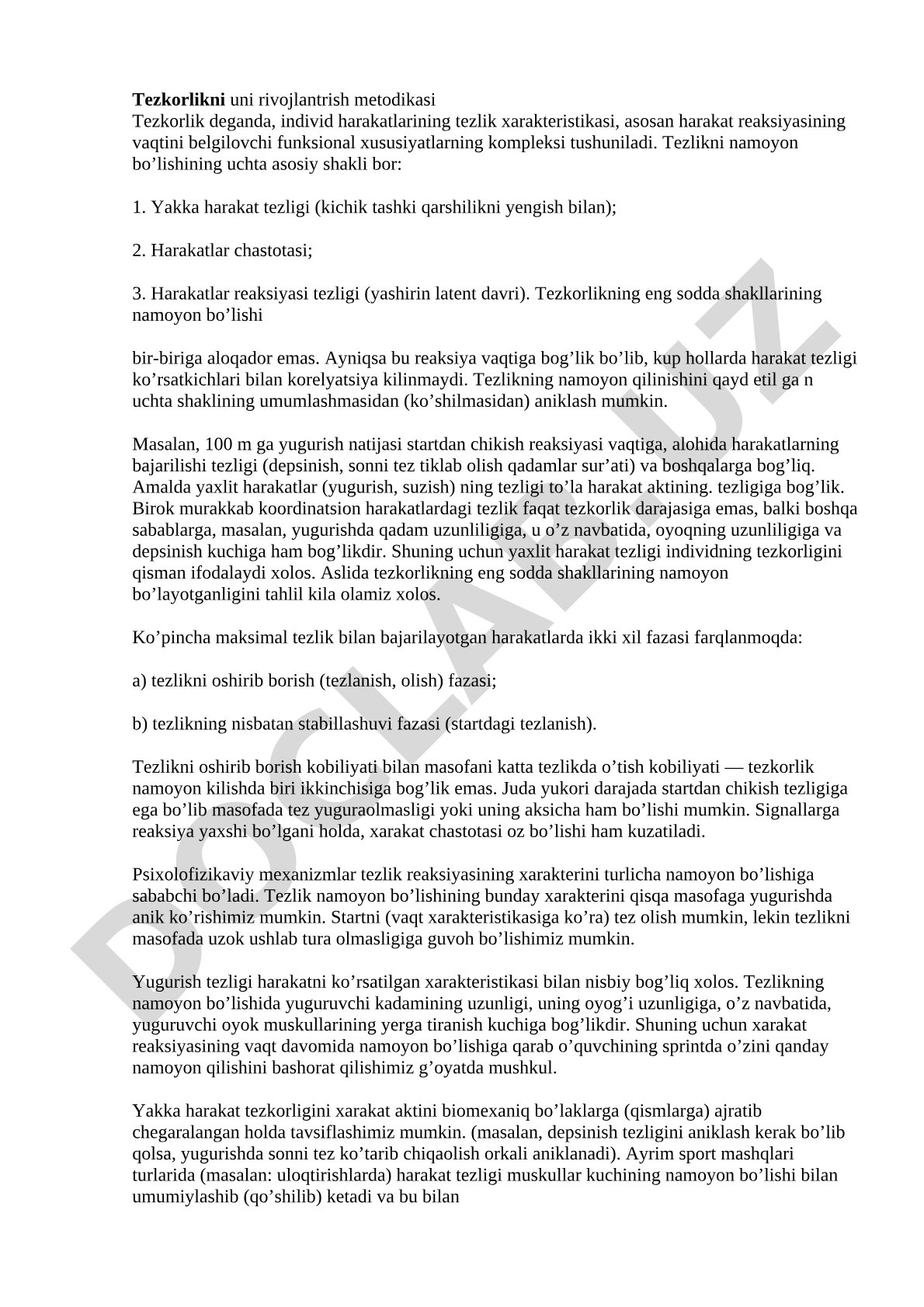 Tezkorlikni rivojlantirish metodikasi