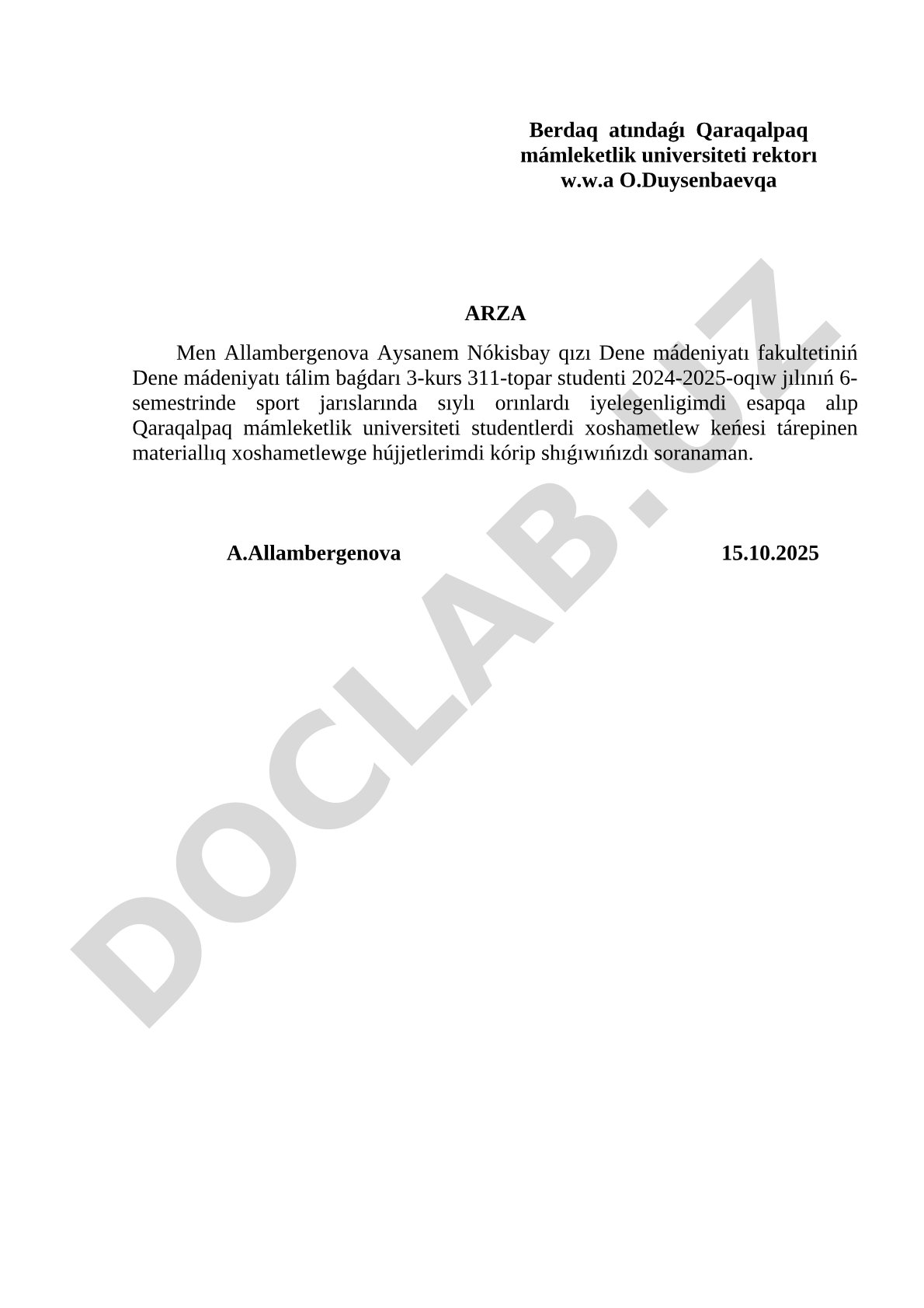 Materiallıq xoshametlewge arza hám usınıs