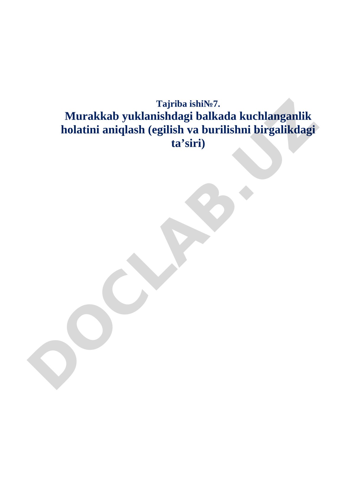 Murakkab yuklanishdagi balkada kuchlanganlik holatini aniqlash (egilish va burilishni birgalikdagi ta’siri)