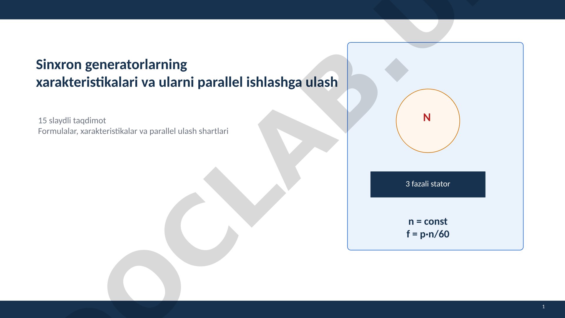 Sinxron generatorlarning xarakteristikalari va ularni parallel ishlashga ulash