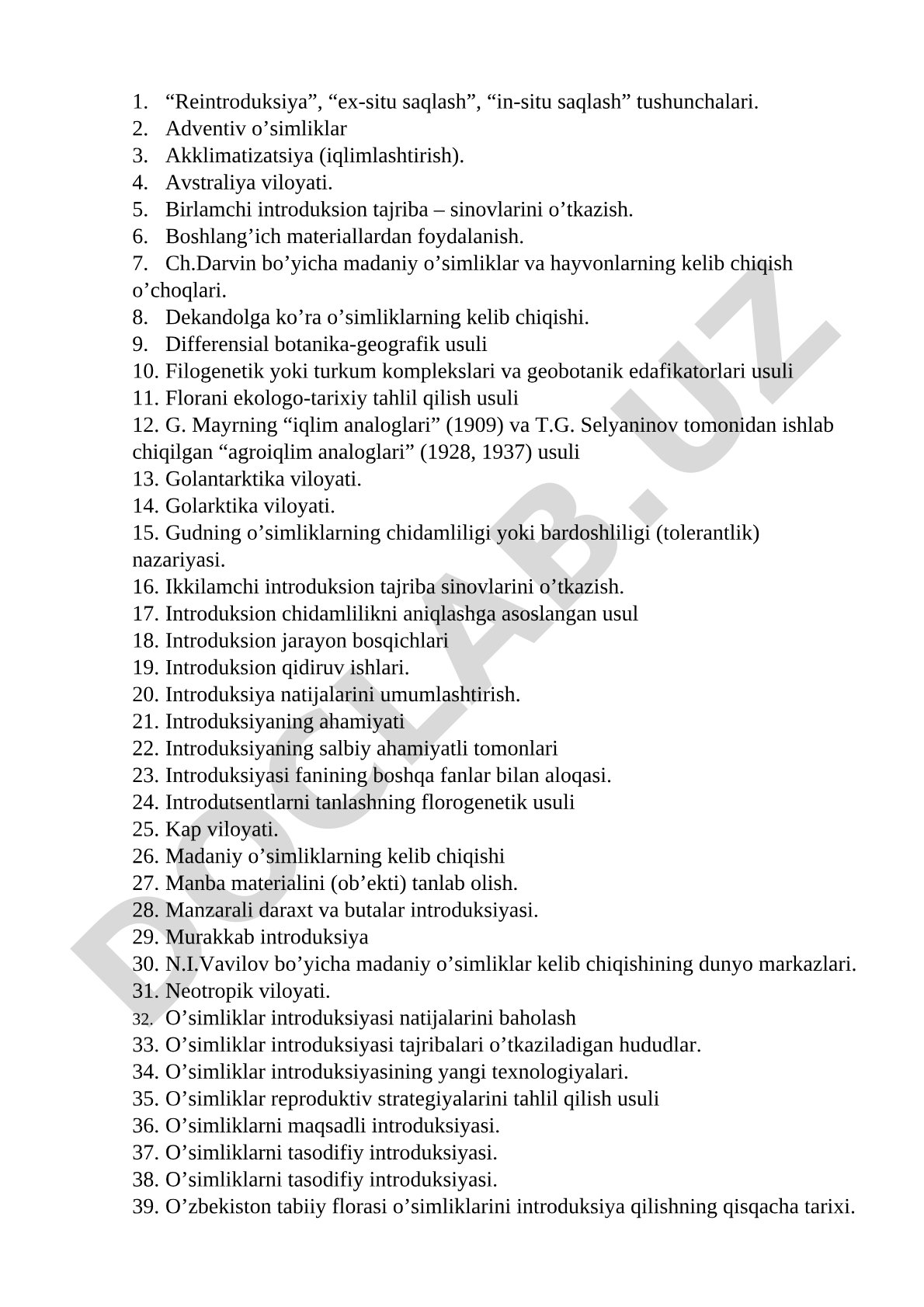 O'simliklar introduksiyasi: tushunchalar, usullar va floristik viloyatlar