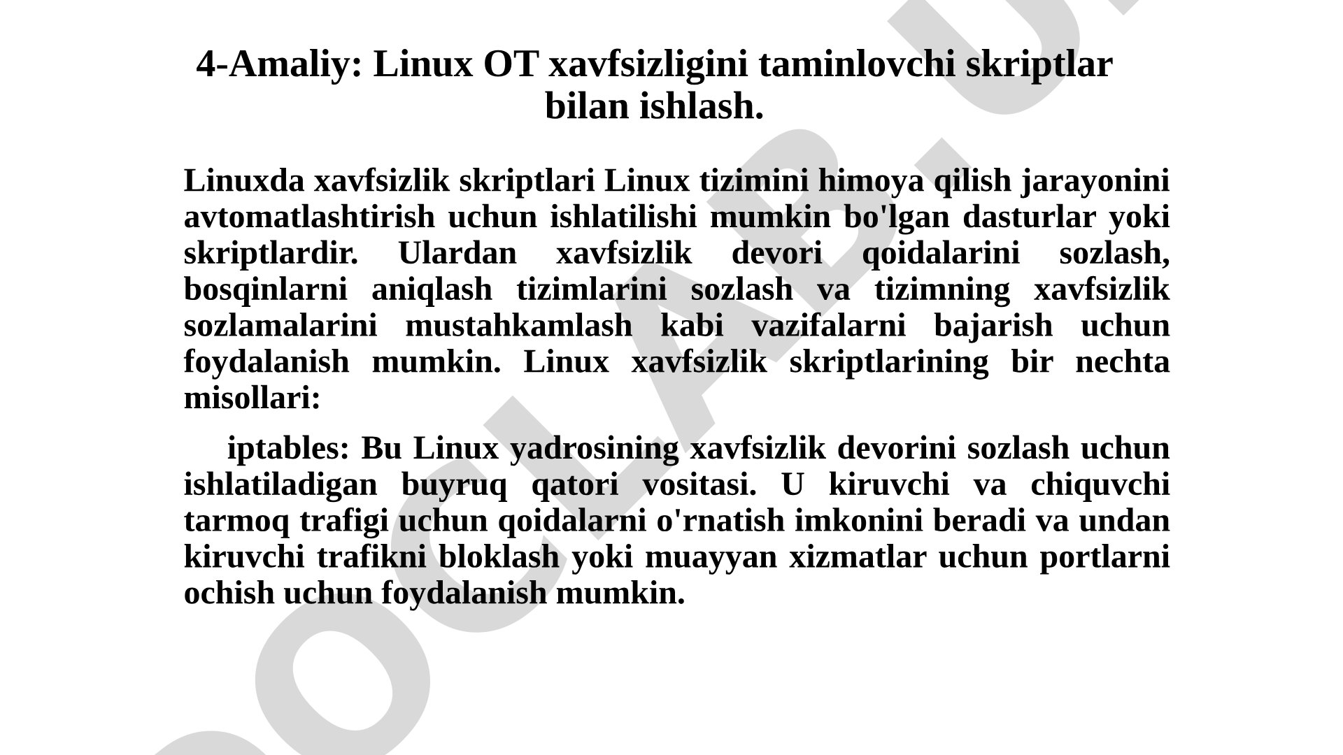 Linux OT xavfsizligini taminlovchi skriptlar bilan ishlash