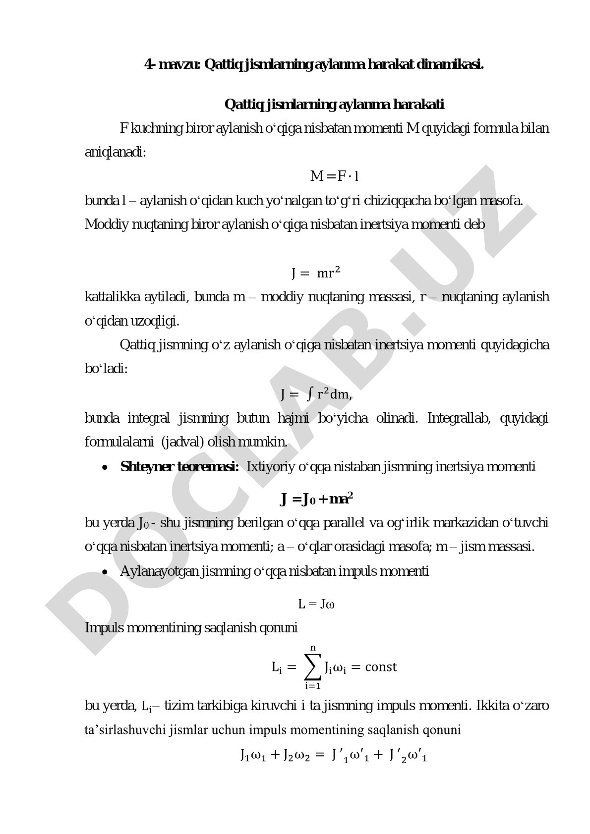 Qattiq jismlarning aylanma harakat dinamikasi