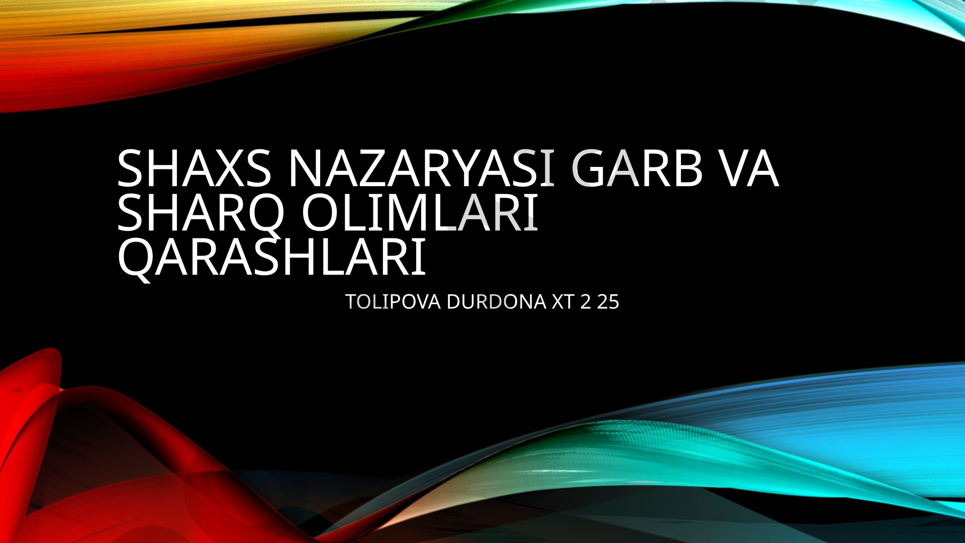 Shaxs nazariyasi G'arb va Sharq olimlari qarashlari