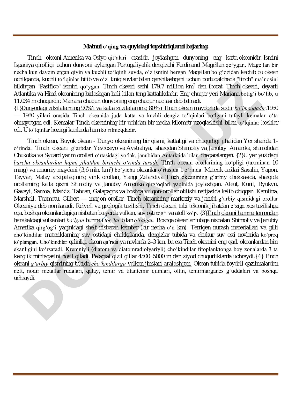 Tinch okeani va uning geografik xususiyatlari