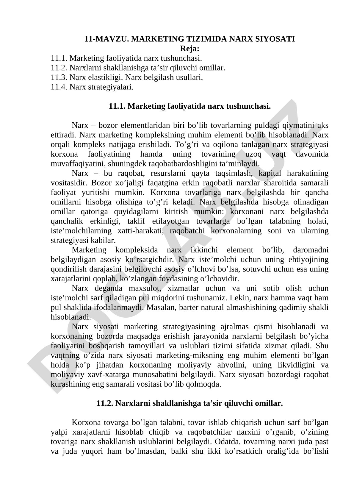 Marketing tizimida narx siyosati
