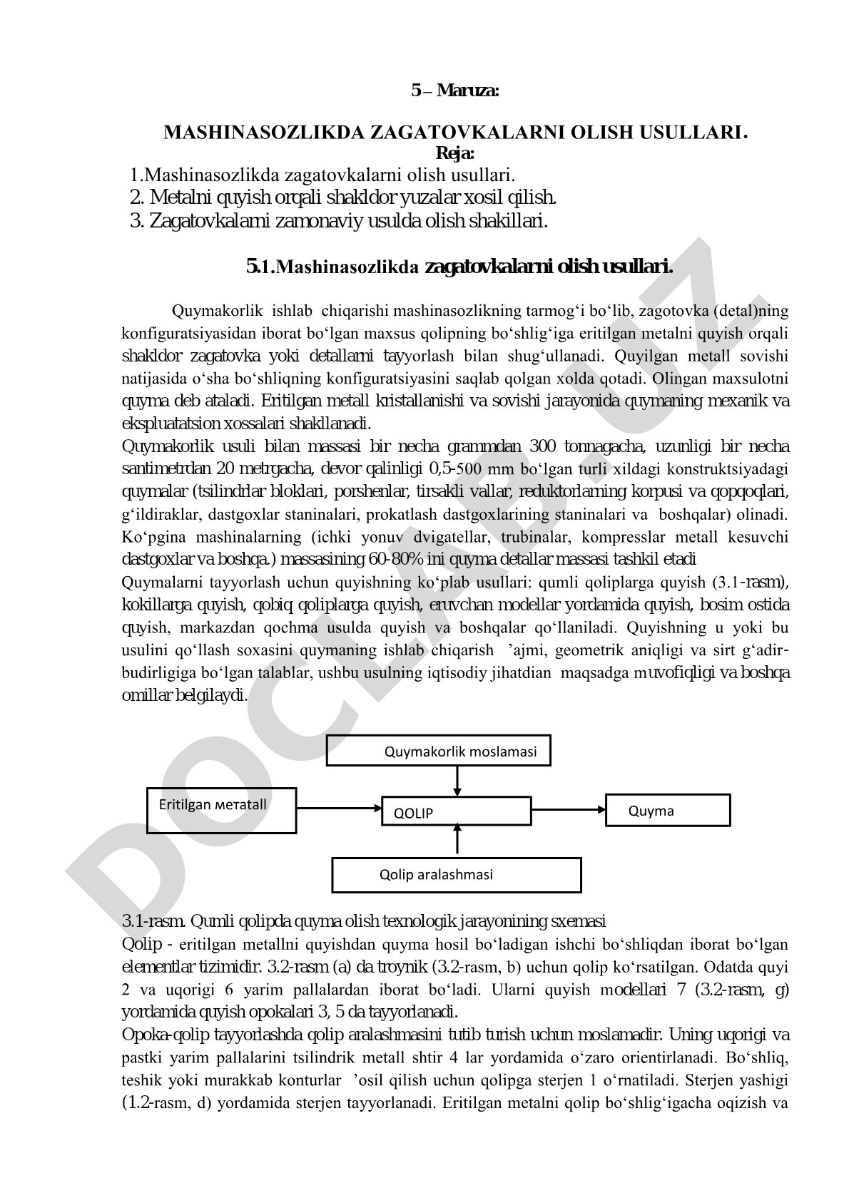 Mashinasozlikda zagatovkalarni olish usullari