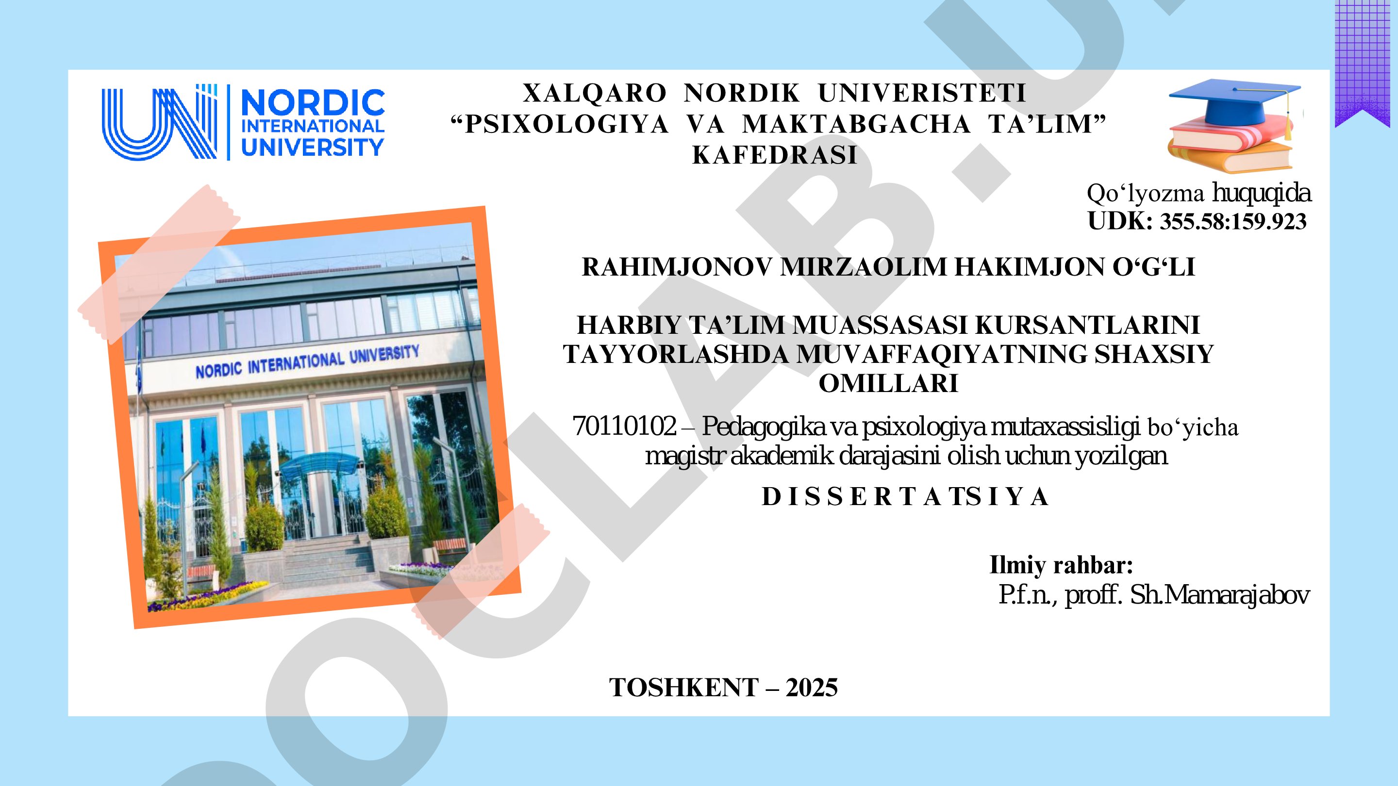 Harbiy ta'lim muassasasi kursantlarini tayyorlashda muvaffaqiyatning shaxsiy omillari