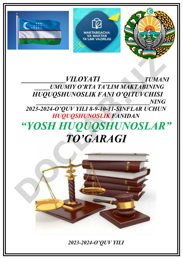 Yosh huquqshunoslar to'garagi ish rejasi
