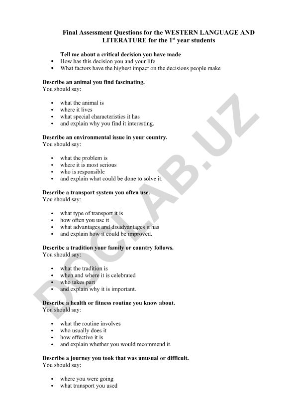 Final Assessment Questions for Western Language and Literature