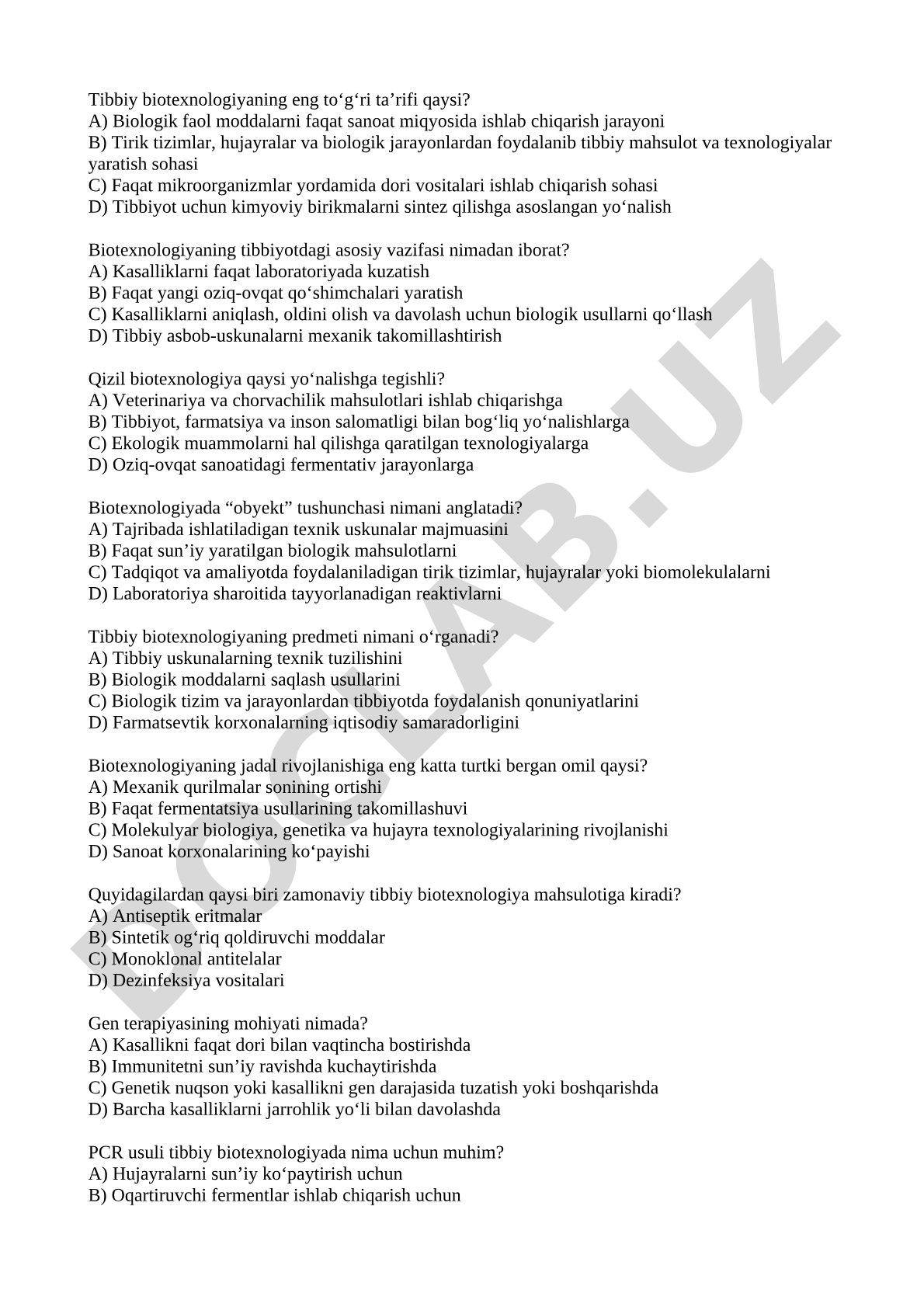 Tibbiy biotexnologiya ta'rifi va vazifalari