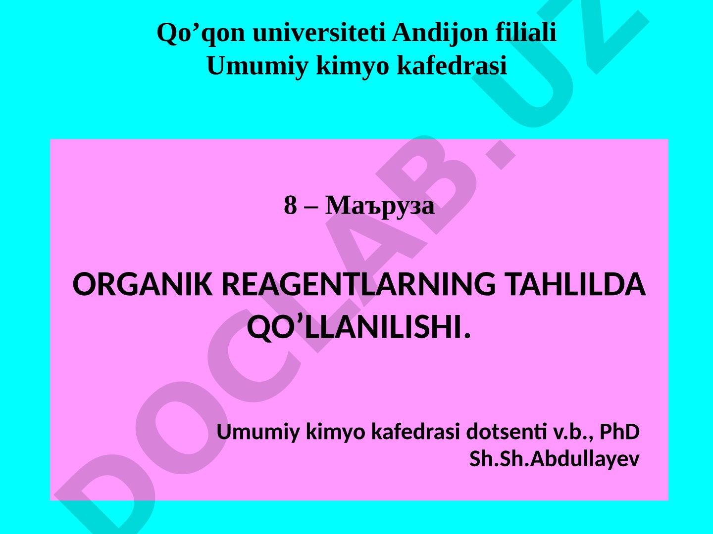 Organik reagentlarning tahlilda qo'llanilishi