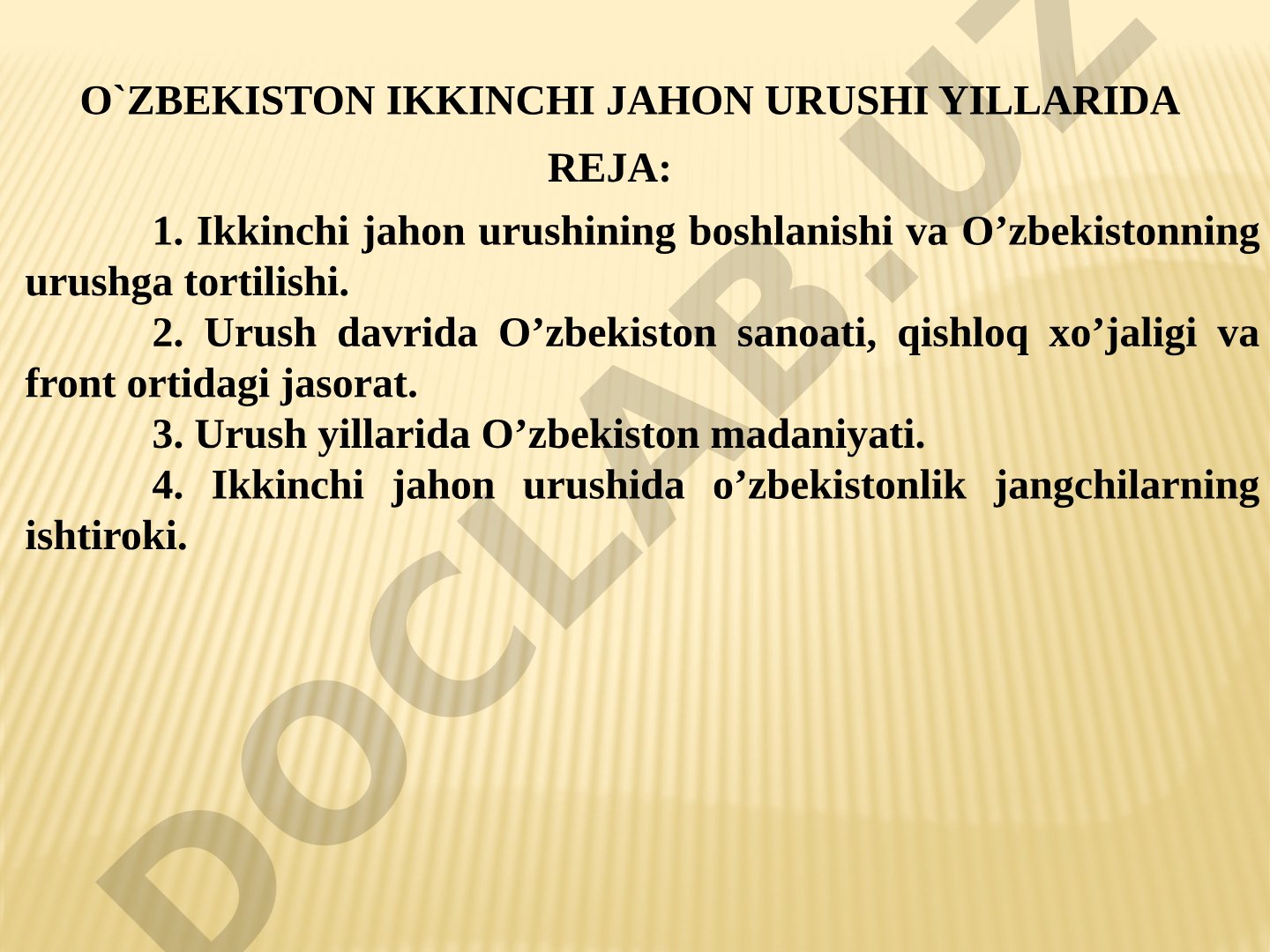 O'ZBEKISTON IKKINCHI JAHON URUSHI YILLARIDA