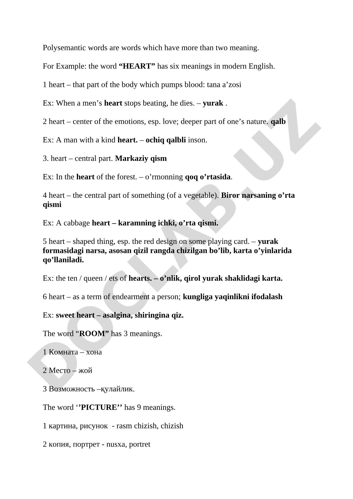 Polysemantic words and their multiple meanings with examples
