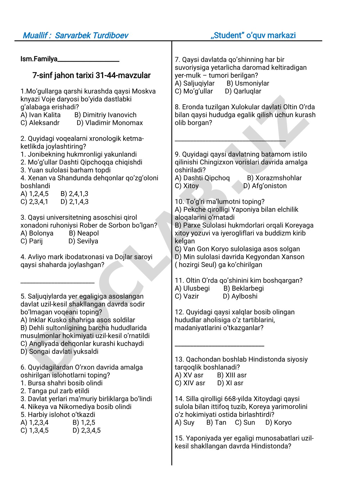 7-sinf jahon tarixi 31-44-mavzular