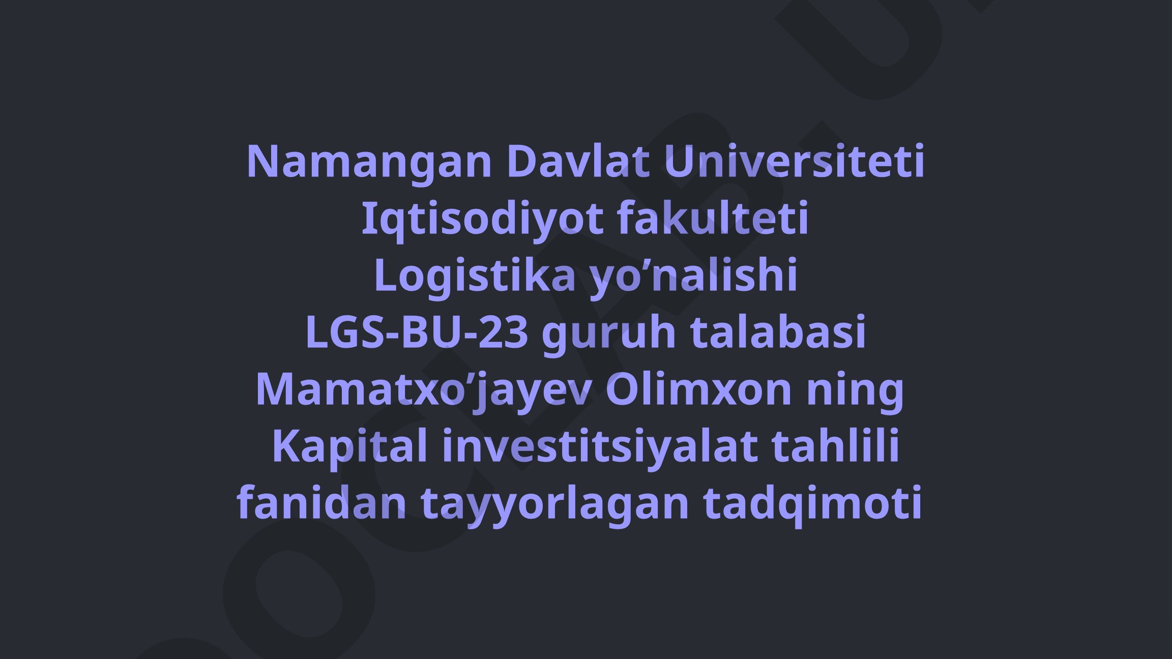 Investitsiya Loyihalarini Moliyaviy-Iqtisodiy Baholashning Asosiy Usullari