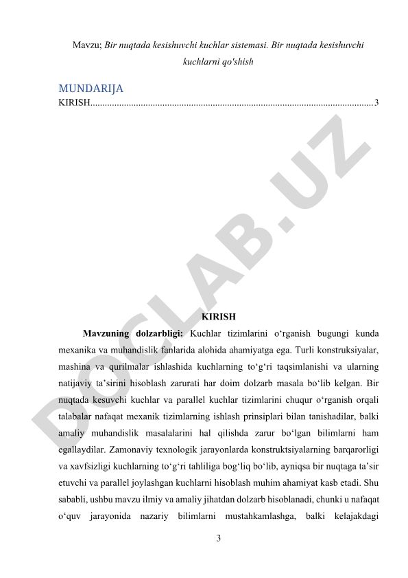 Bir nuqtada kesishuvchi kuchlar sistemasi