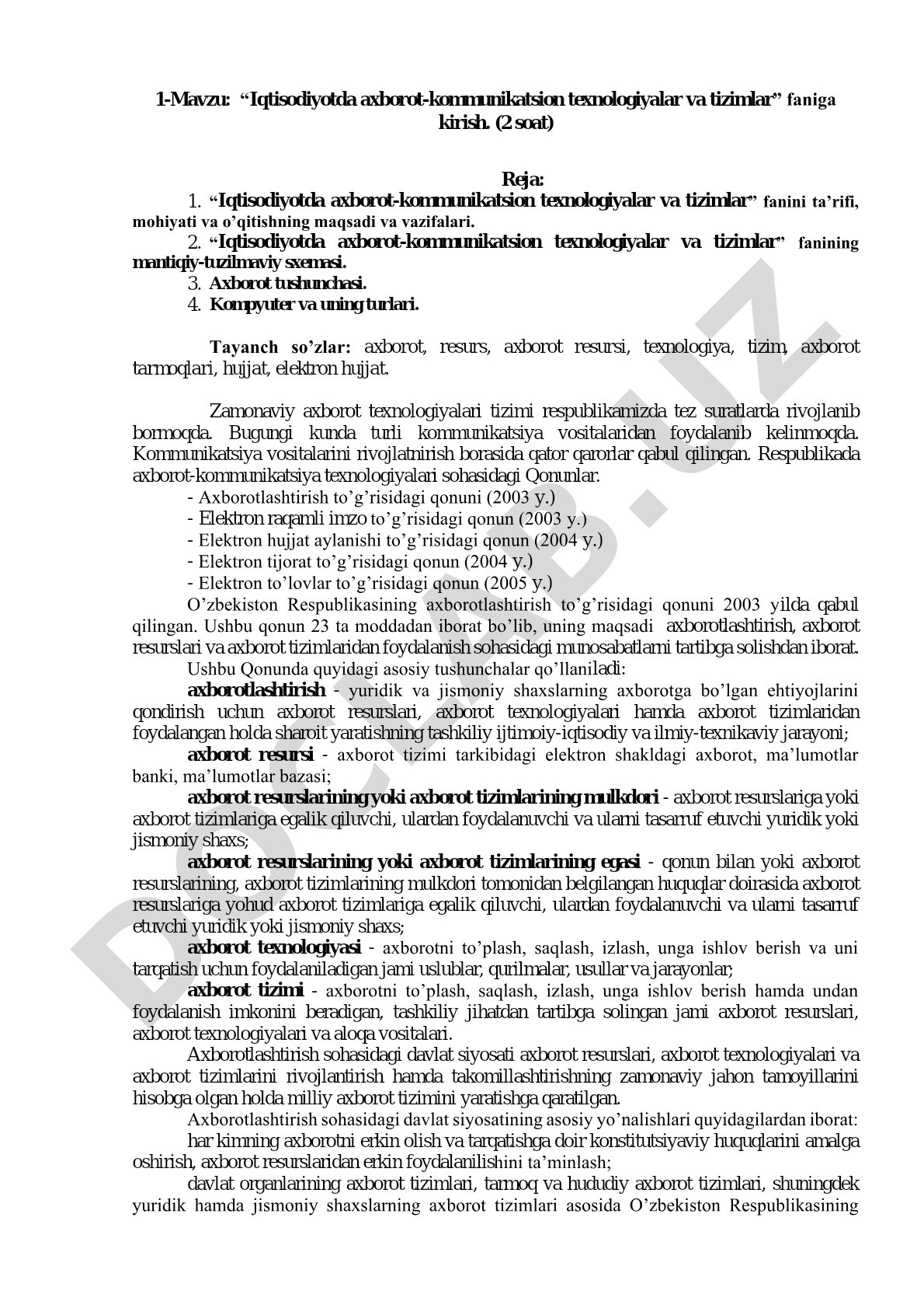 Iqtisodiyotda axborot-kommunikatsion texnologiyalar va tizimlar faniga kirish