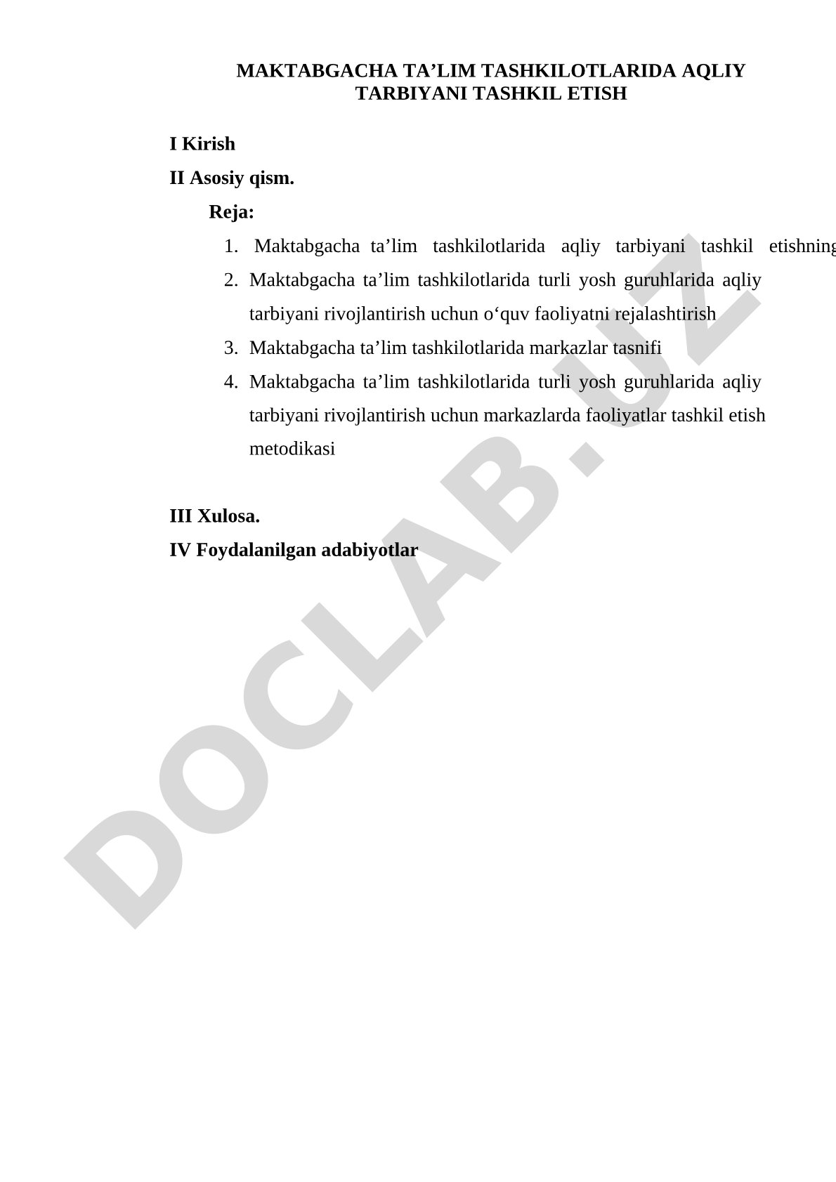 Maktabgacha ta’lim tashkilotlarida aqliy tarbiyani tashkil etish