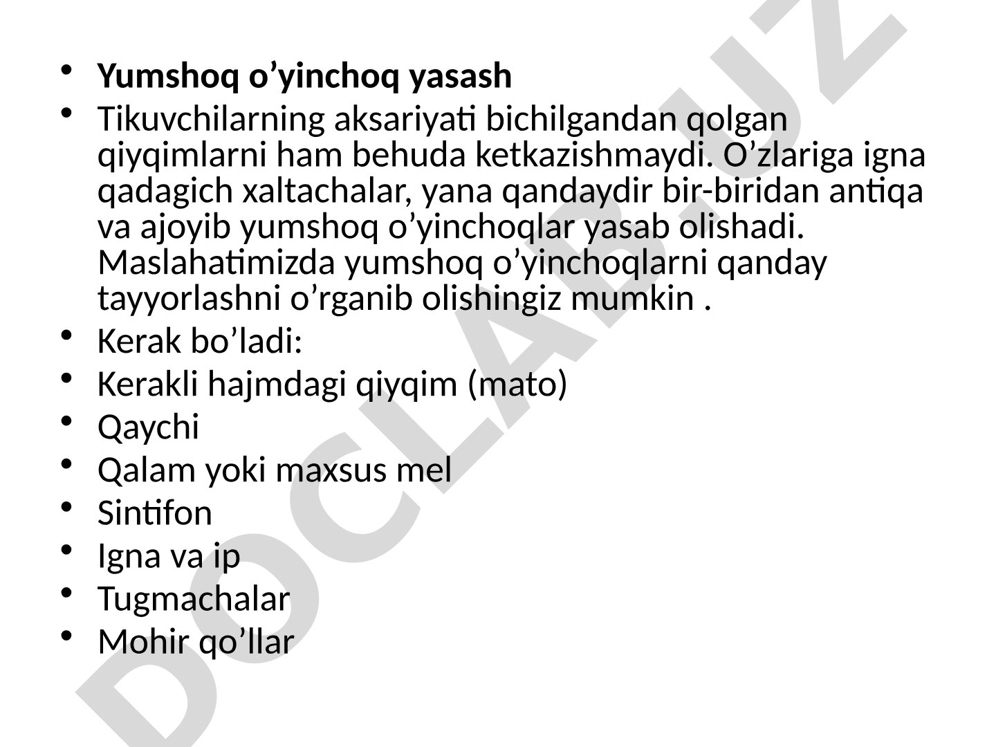 Yumshoq o'yinchoq yasash bo'yicha qadam-baqadam maslahat, kerakli materiallar va jarayon