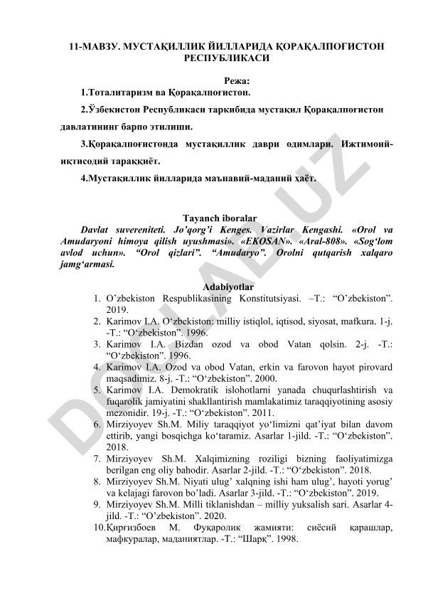 Мустақиллик йилларида Қорақалпоғистон Республикаси