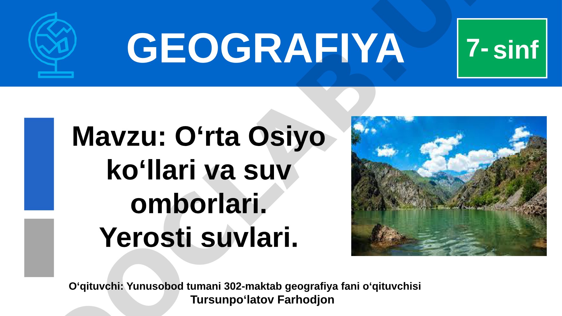 O'rta Osiyo ko'llari va suv omborlari. Yerosti suvlari