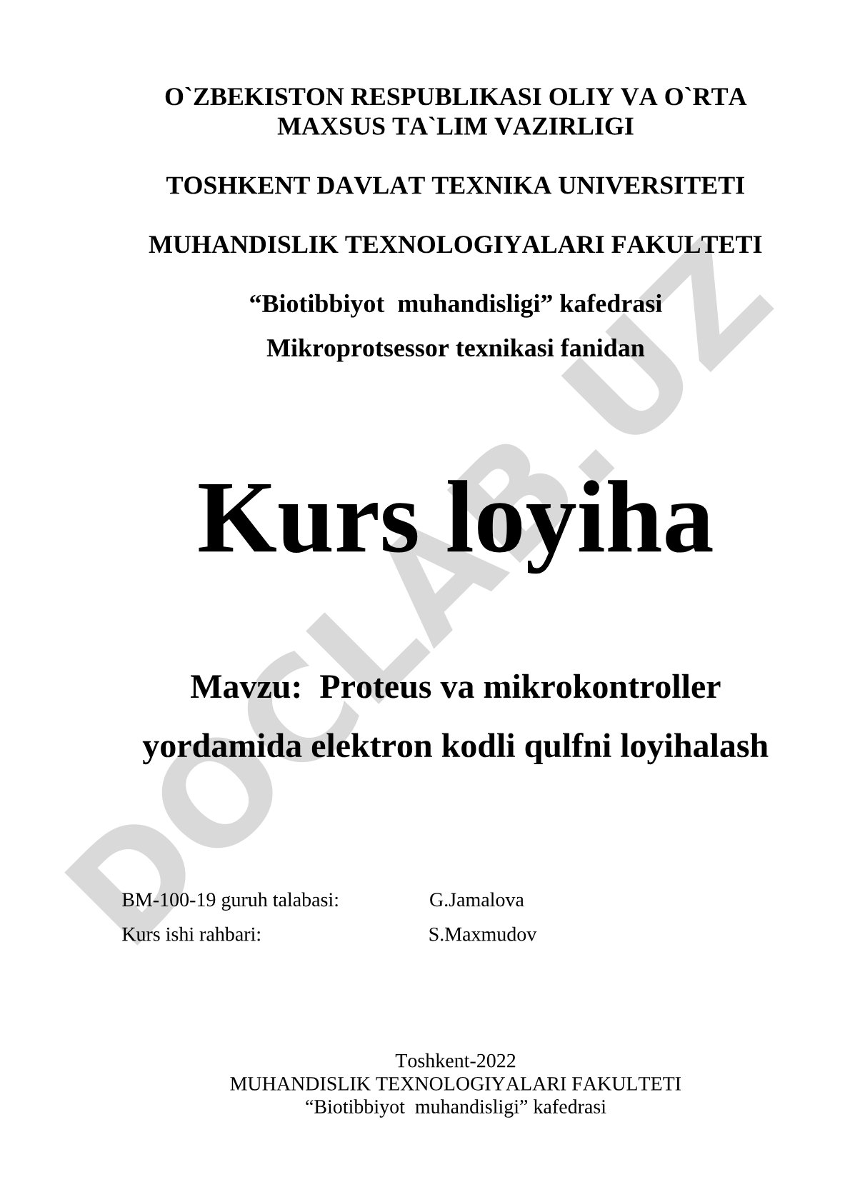 Proteus va mikrokontroller yordamida elektron kodli qulfni loyihalash