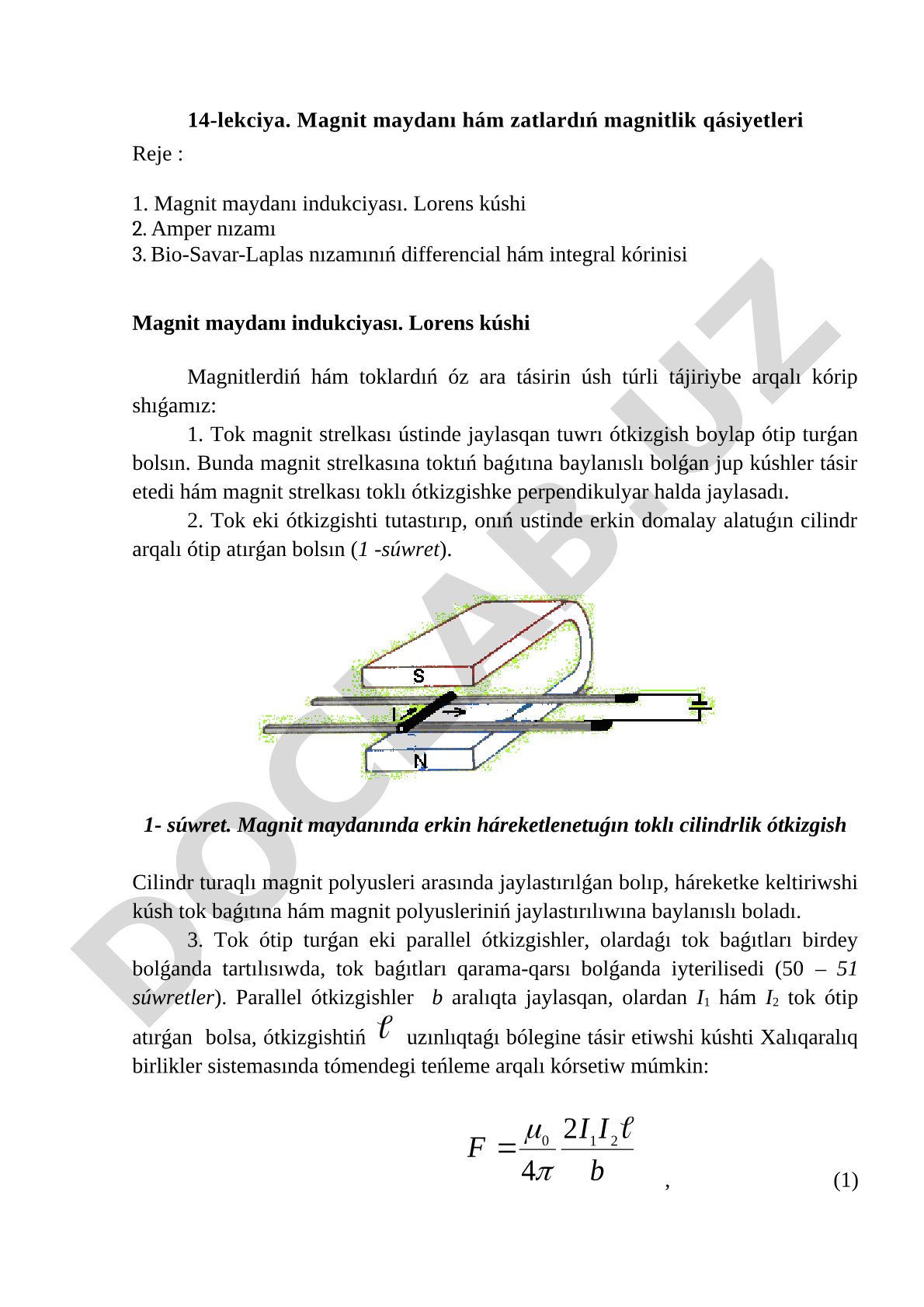 Magnit maydanı indukciyası. Lorens kúshi