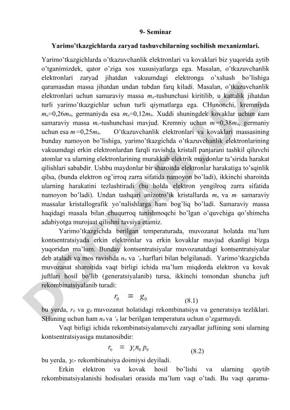 Yarimo'tkazgichlarda zaryad tashuvchilarning sochilish mexanizmlari