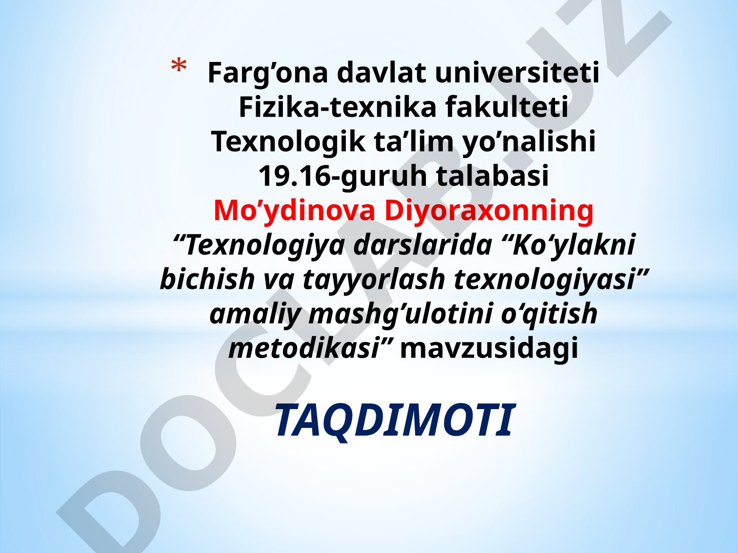 Texnologiya darslarida “Ko‘ylakni bichish va tayyorlash texnologiyasi” amaliy mashg‘ulotini o‘qitish metodikasi