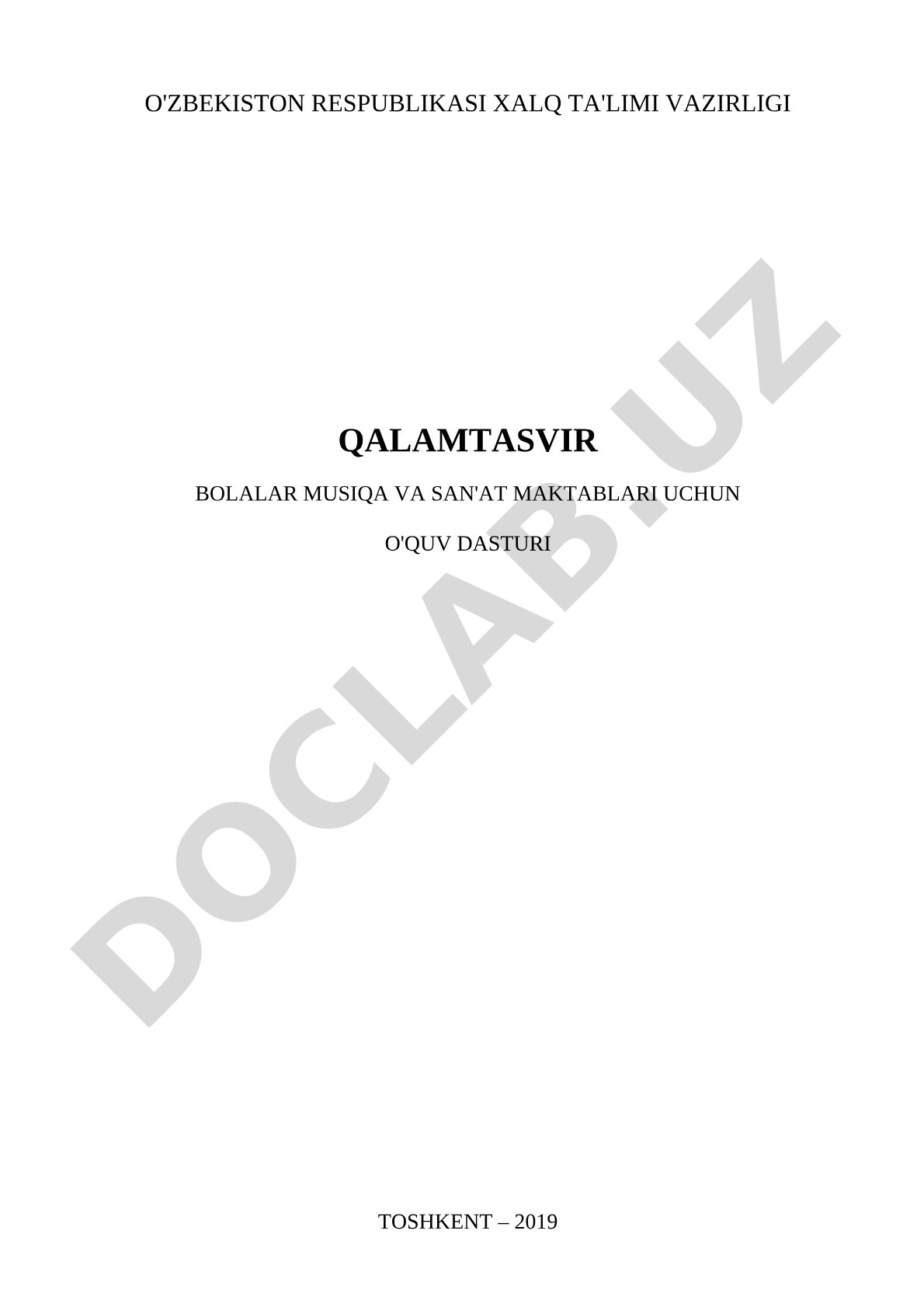 Qalamtasvir bolalar musiqa va san'at maktablari uchun o'quv dasturi